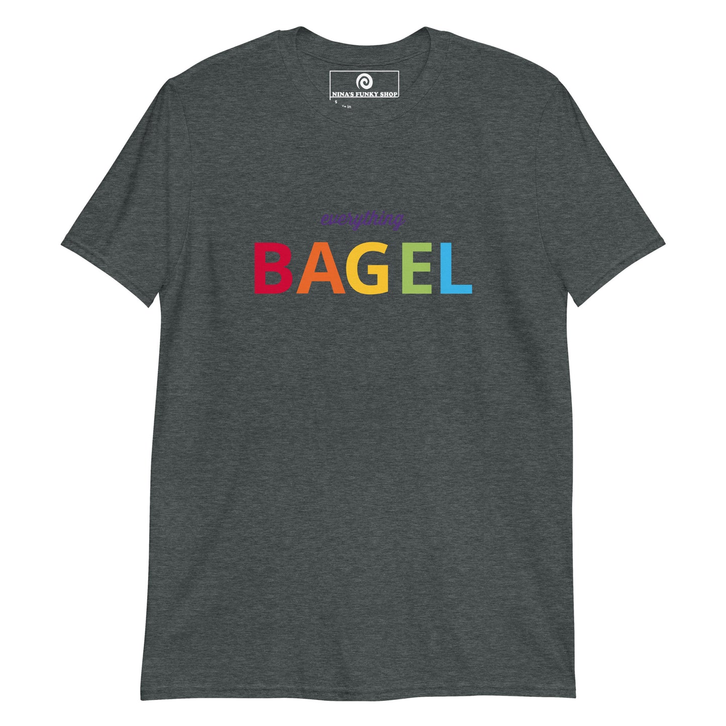 Dark Gray Everything Bagel T-Shirt - Love bagels? This Bagel T-Shirt is soft, comfortable and perfect for everyday streetwear. It's a classic cotton T-Shirt with a funny pride design for bagel enthusiasts and foodies of all kinds. Stand out in our colorful graphic tees and funny foodie apparel. Designed by Nina and made just for you!