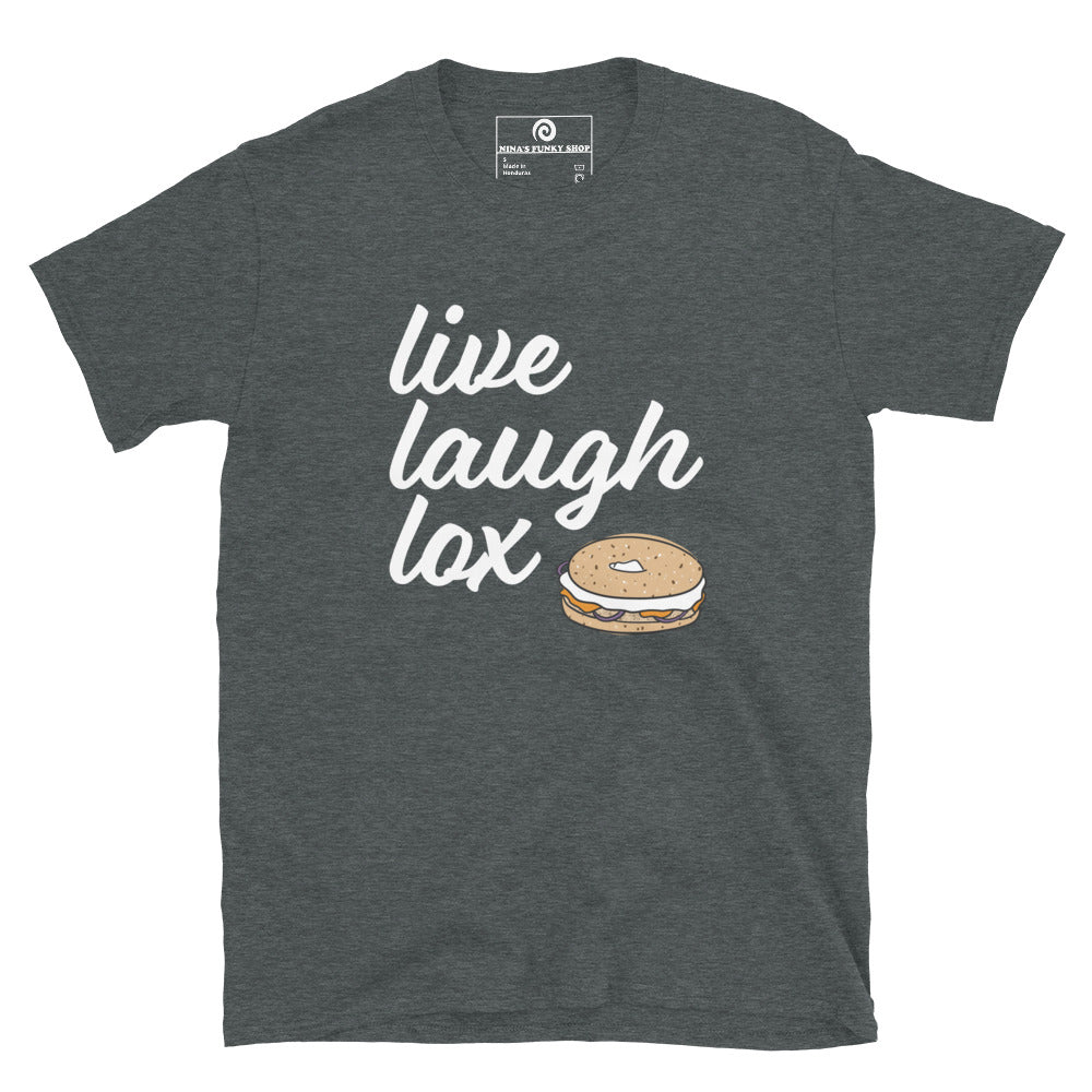 Dark Gray Bagel T-Shirt - Live laugh lox in this funny foodie t-shirt for bagel enthusiasts. Celebrate your favorite foods in this sarcastic t-shirt.