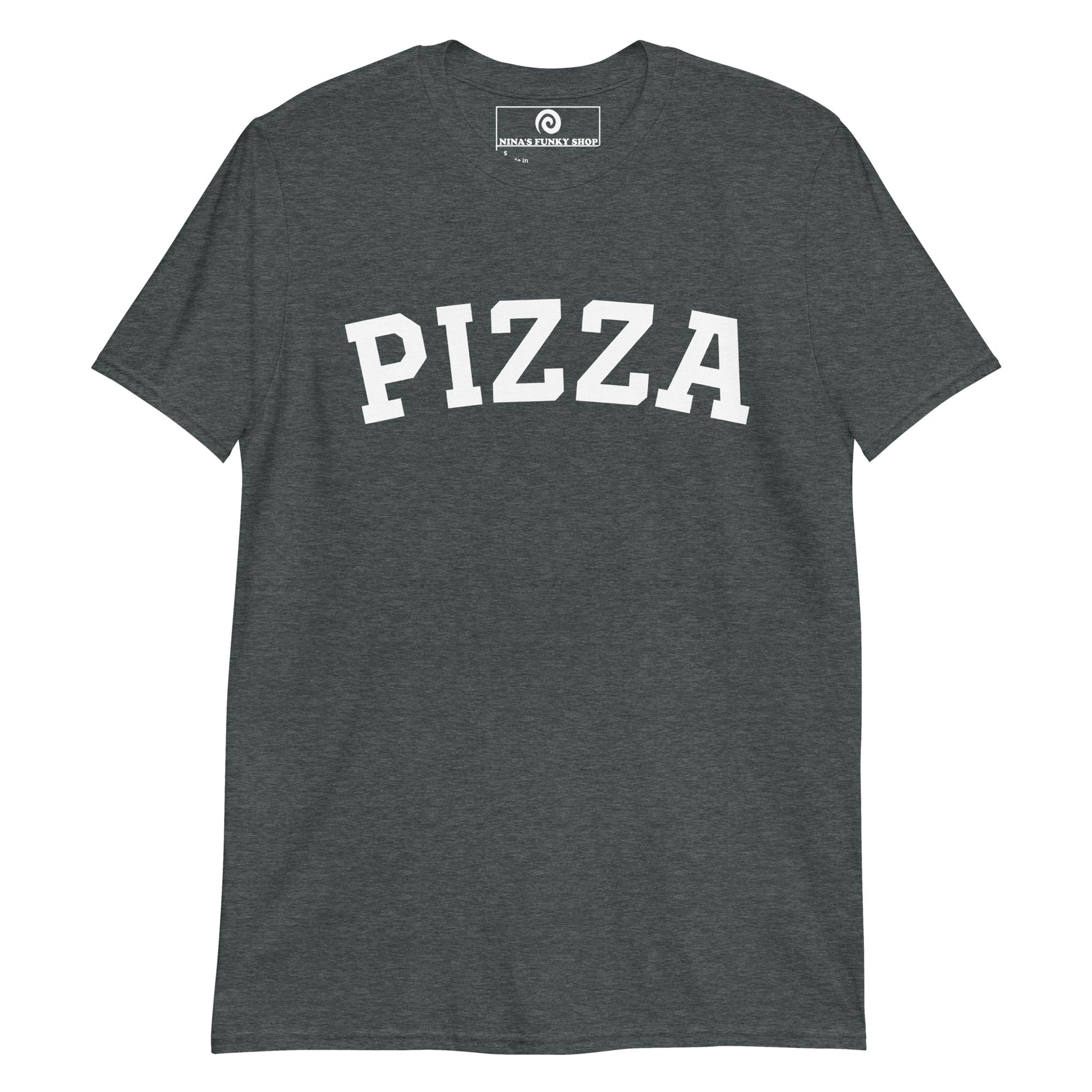 Dark Gray Pizza T-shirt - Our Pizza T-Shirt is soft, comfortable, and made just for you. It's a classic varsity style t-shirt with a funny design. Looking for something personalized? Shoot us an email! 