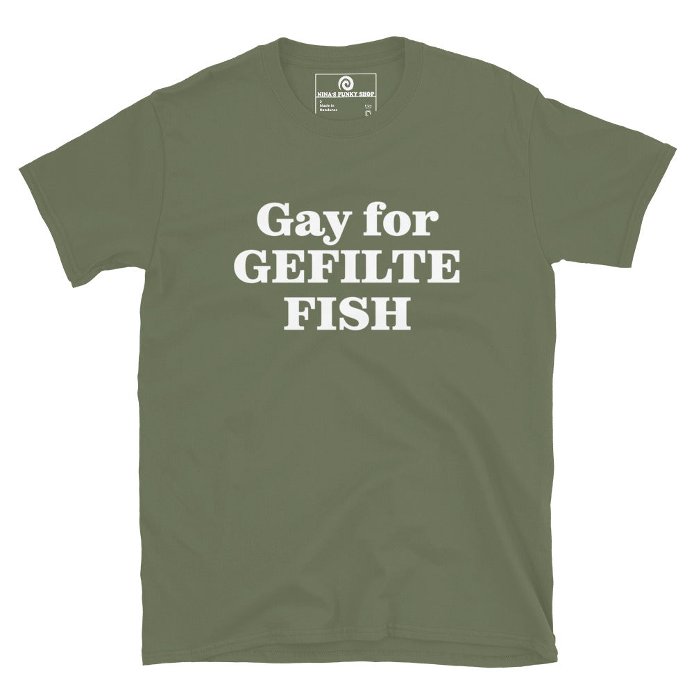 Green - Are you a Gefilte Fish enthusiast? Looking for a funny Jewish t-shirt or a gift for a gefilte fish lover? Our Gay For Gefilte Fish T-Shirt is soft, comfortable, and made just for you. Looking for something personalized? Shoot us an email! 