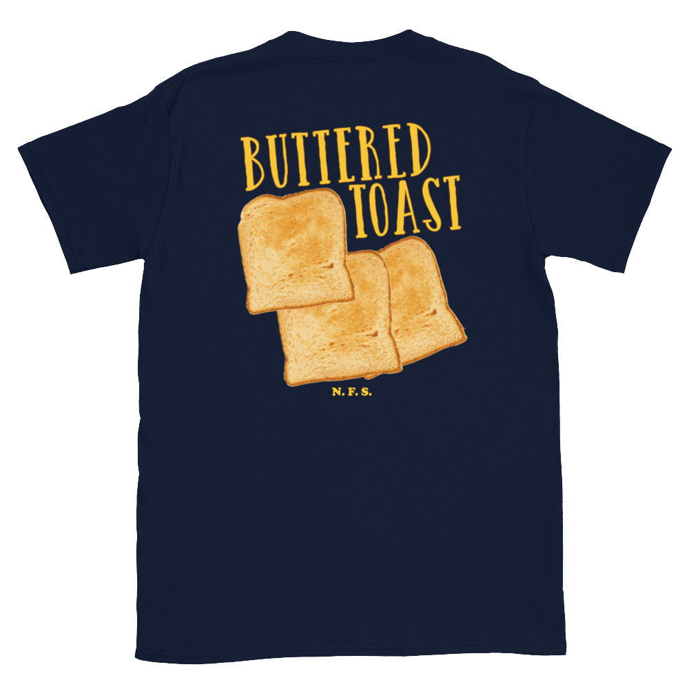 Navy Buttered Toast T-Shirt - Our Buttered Toast T-Shirt is soft, comfortable and made just for you. It's a classic cotton t-shirt with a funny foodie design. Perfect for everyday streetwear or a gift for a butter enthusiast.