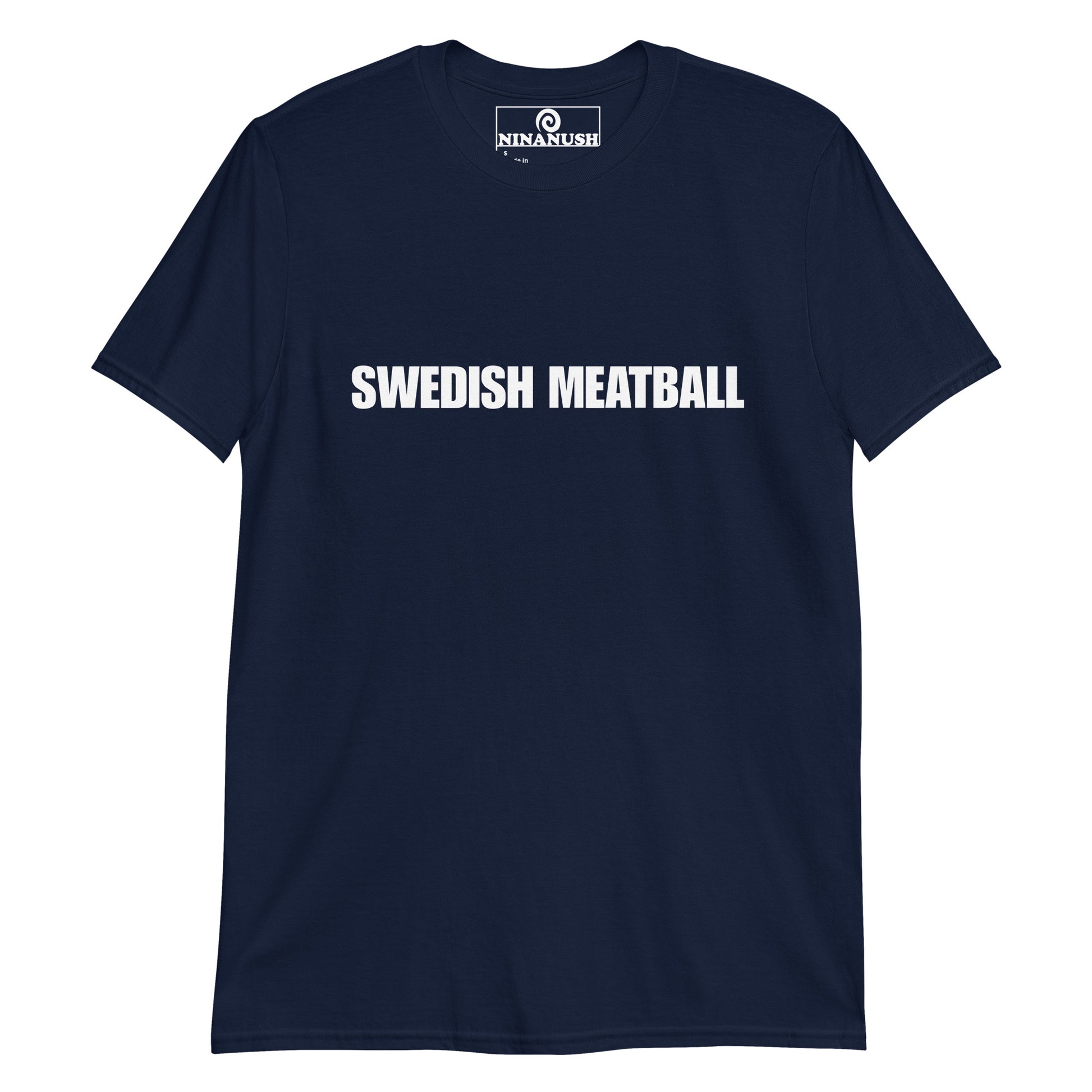 Navy blue food shirt for meatball lovers - This Swedish Meatball T-Shirt is guaranteed to get you noticed! Show off your love of meatballs and wear this unique, funny and weird food-inspired shirt. Stand out from the crowd and show your quirky style. This random quote t-shirt is perfect for every day streetwear or a funny gift for your favorite meatball lover. 