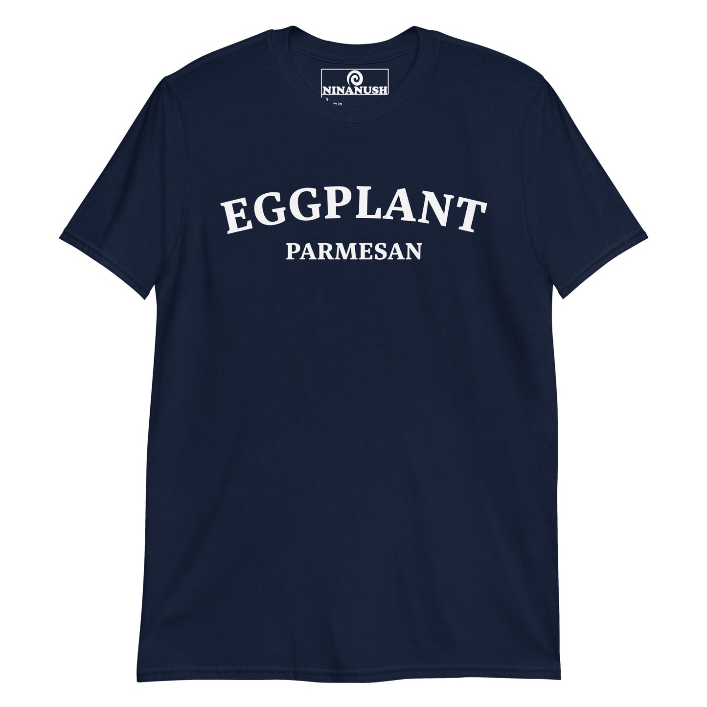 Navy eggplant parmesan shirt - Eggplant parmesan! This Unisex eggplant parmesan shirt is soft, comfortable, designed for eggplant parm lovers and made just for you. It's a funny college-style food shirt that is sure to stand out and make a statement. Eat eggplant parmesan in this unique foodie shirt or give it as a funny gift for a fellow food lover.