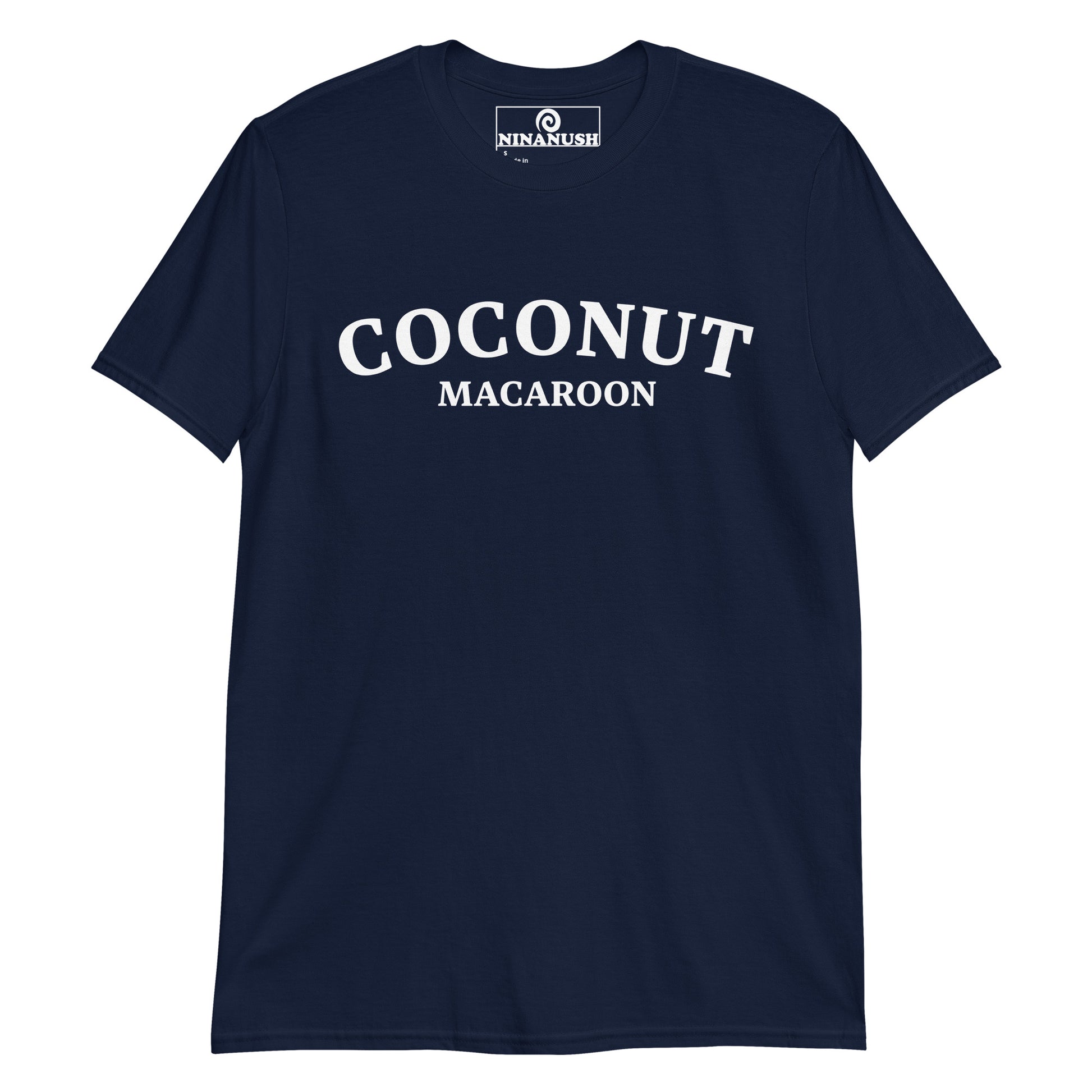 Blue macaroon shirt - This coconut macaroon shirt is soft, comfortable, designed for macaroon lovers and made just for you. It's a unisex college-style shirt that is sure to stand out. Eat macaroons in this everyday unique foodie t-shirt or give it as a funny gift for a fellow coconut macaroon lover. Shop our foodie apparel and gifts.