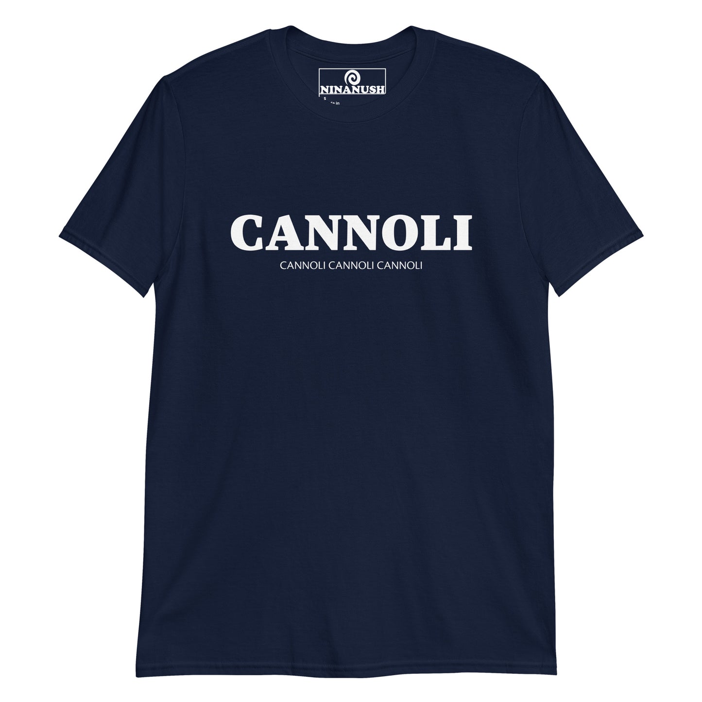 Navy cannoli t-shirt This Cannoli T-Shirt is made from high-quality cotton with the word "Cannoli" boldly printed on the front. This funny Italian food t-shirt lets you to proudly show your love for cannoli. Eat your favorite cannoli in style in this unique foodie tee or give it as a funny gift for Italians and Italian food enthusiasts.