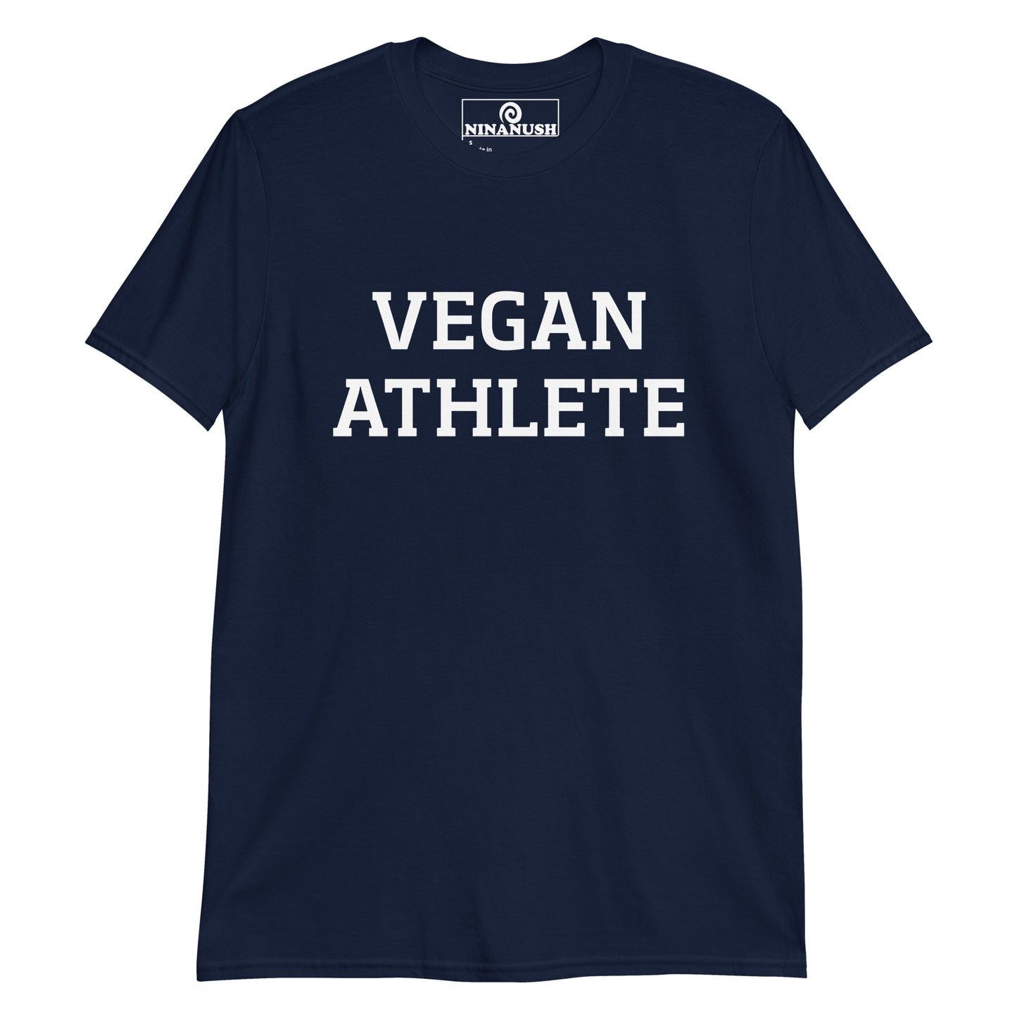 Navy vegan athlete t-shirt from Nina's Funky Shop by NInanush - This "vegan athlete" t-shirt is meaningful and a bold statement tee for vegans. It's a soft and comfortable t-shirt that's designed for vegans and made just for you. Show off your plant based enthusiasm, stand out and stand up for the animals in this vegan activist t-shirt or give it as a gift for a vegan athlete.