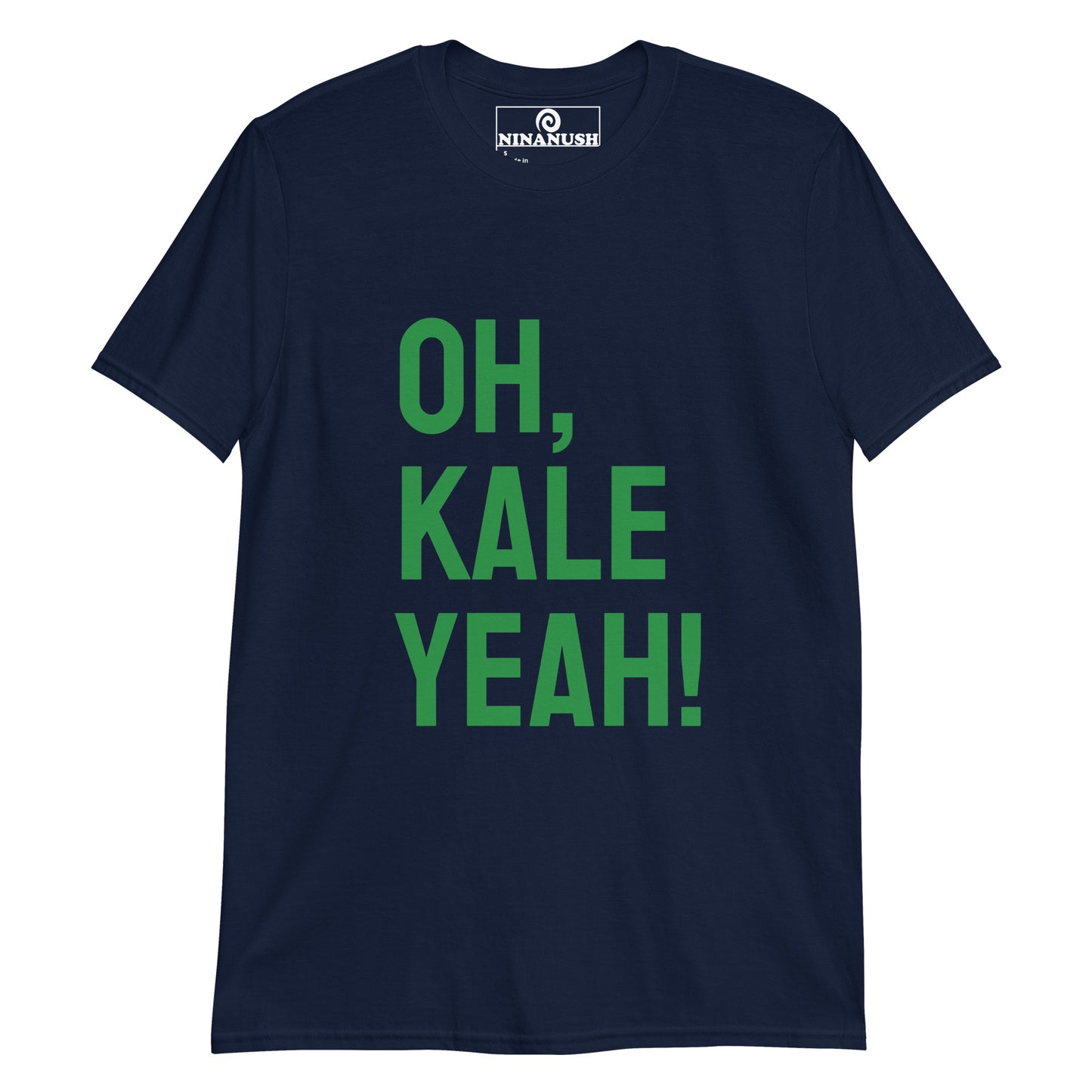 Navy oh, kale yeah! t-shirt from Nina's Funky Shop by ninanush - This kale t-shirt is a cotton tee that comfortable and stands out with a quirky kale exclamation. It's a funny food t-shirt for kale enthusiasts and weird t-shirt lovers of all kinds. Add a little personality to your everyday outfits with this Oh, Kale Yeah! Shirt. It's designed by Nina and made just for you.