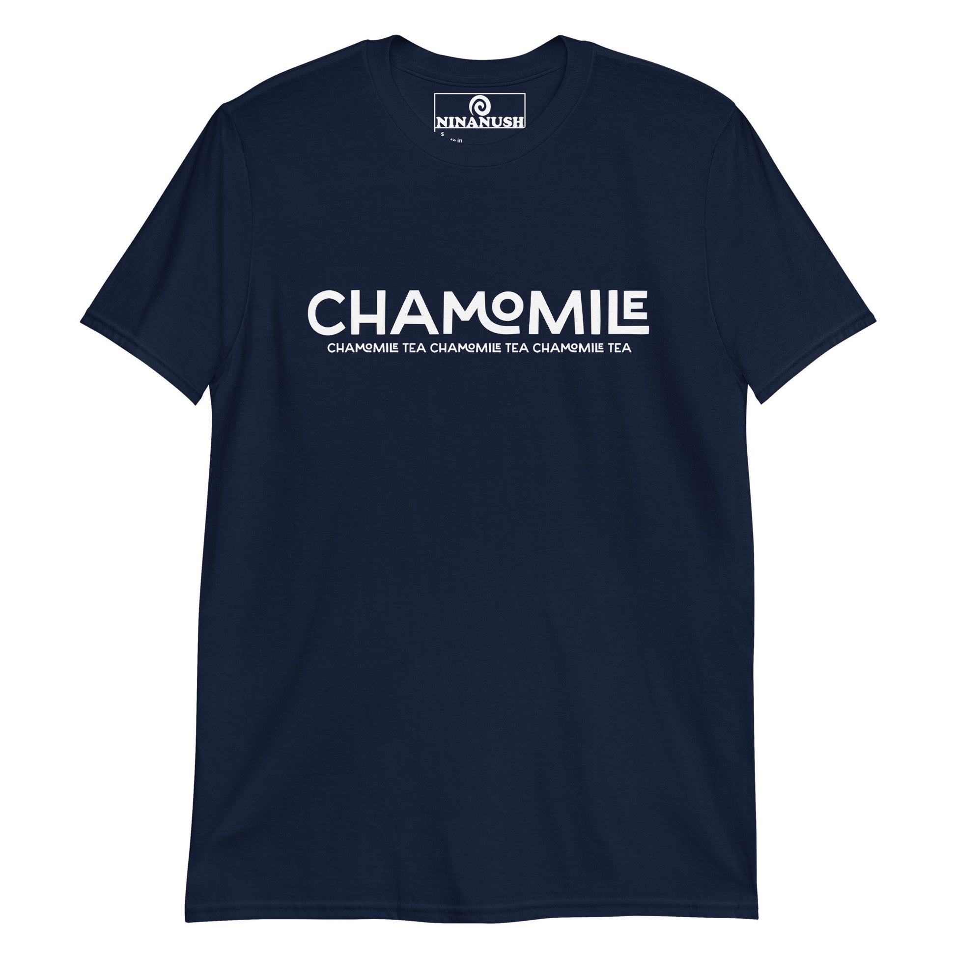 Navy chamomile shirt from Nina's Funky Shop by ninanush -A unisex cotton shirt for chamomile tea lovers. Share your passion for chamomile in this unique tea shirt. It's soft, comfortable and the perfect shirt for a tea drinkers of all kinds. Drink tea in style with this chamomile shirt of give it as a gift for a tea enthusiast. It's designed by Nina and made just for you.