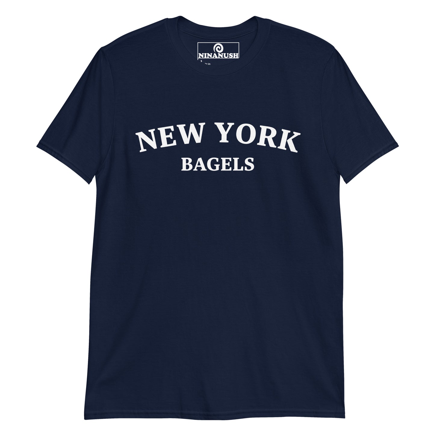 Navy blue New York Bagel Shirt from Nina's Funky Shop by ninanush - The New York Bagels shirt for bagel enthusiasts of all kinds. Eat your favorite New York bagels and make a statement. This college-style bagel shirt makes the perfect gift for New York Bagel lovers. Wear this funny bagel shirt as everyday streetwear. It's sure to make a statement. Everyone loves New York bagels!