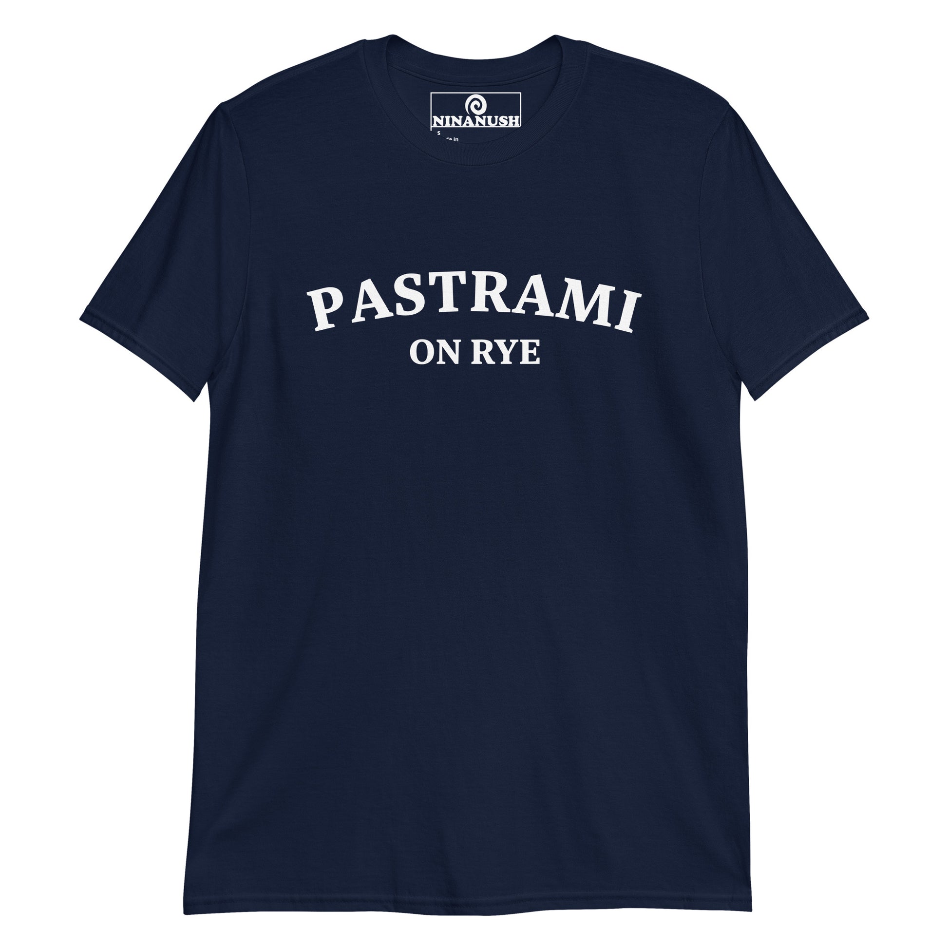 Navy blue pastrami on rye t-shirt from Nina's Funky Shop by ninanush - Calling all pastrami lovers! This pastrami on rye shirt was made just for you. Wear this funny food shirt for pastrami sandwich enthusiasts and add a little personality to your style. Or give this weird t-shirt as a funny gift for a pastrami lover. Celebrate your favorite foods in our funky foodie apparel.