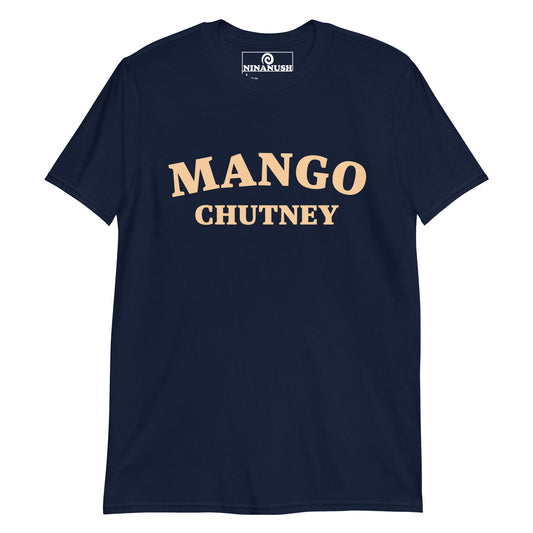 Navy Mango Chutney T-shirt from Nina's Funky Shop by ninanush - Mango Chutney 🔥 Are you a mango chutney enthusiast? Looking for a unique foodie gift? Look no further! Our Mango Chutney T-shirt is just what you need. It's a college-style, crew neck foodie shirt for Indian food lovers and foodies of all kinds. If you love mango chutney, this funny food shirt was designed just for you. 