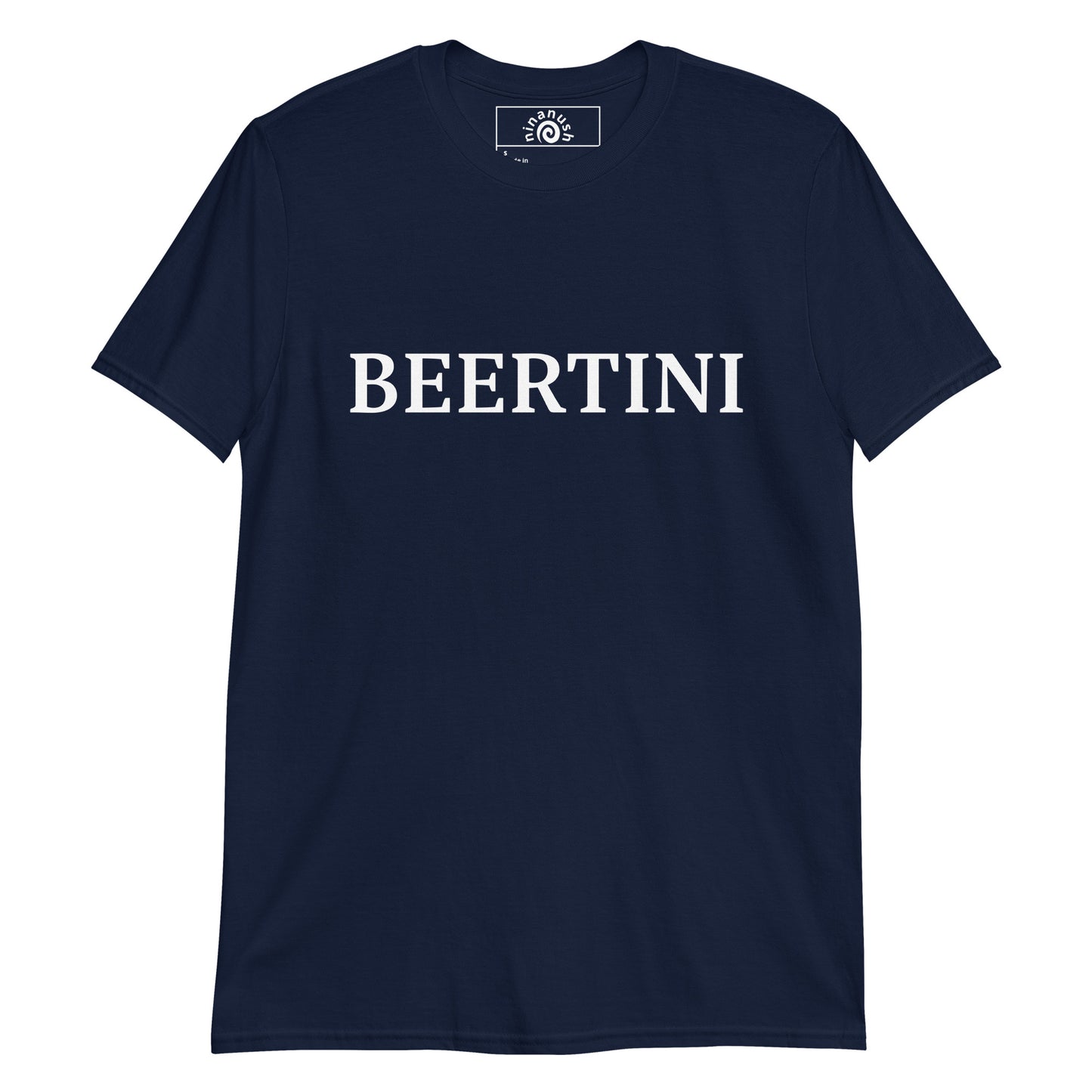 Navy Beertini T-shirt from Nina's Funky Shop by ninanush - Big fan of beertinis? Looking for a fun Midwestern gift? Our Beertini Shirt is just what you need! It's a unisex, crew neck T-shirt that's soft and comfortable with "Beertini", expertly printed on the front. Drink your beertini and eat your olives in this funny Midwestern cocktail shirt. Designed by Nina.