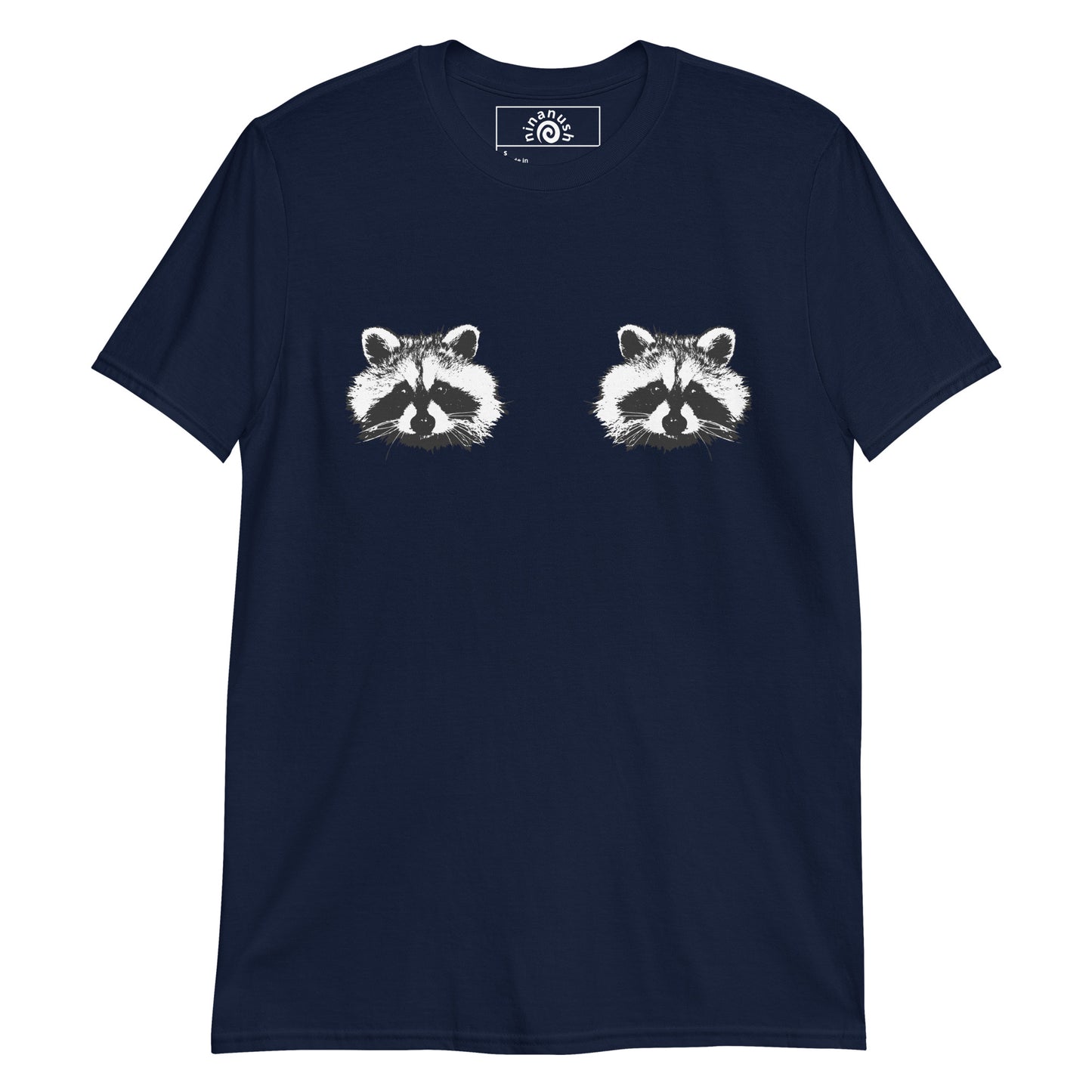 Navy Raccoon Boobs T-shirt from Nina's Funky Shop by ninanush - Do you love raccoons? Looking for a fun raccoon gift? This funny raccoon t-shirt is just what you need. It's a soft and comfortable cotton shirt with raccoons on the chest. Our black and white raccoons t-shirt design is expertly printed and made just for you. Stay weird and stand out in this raccoon boobs t-shirt.