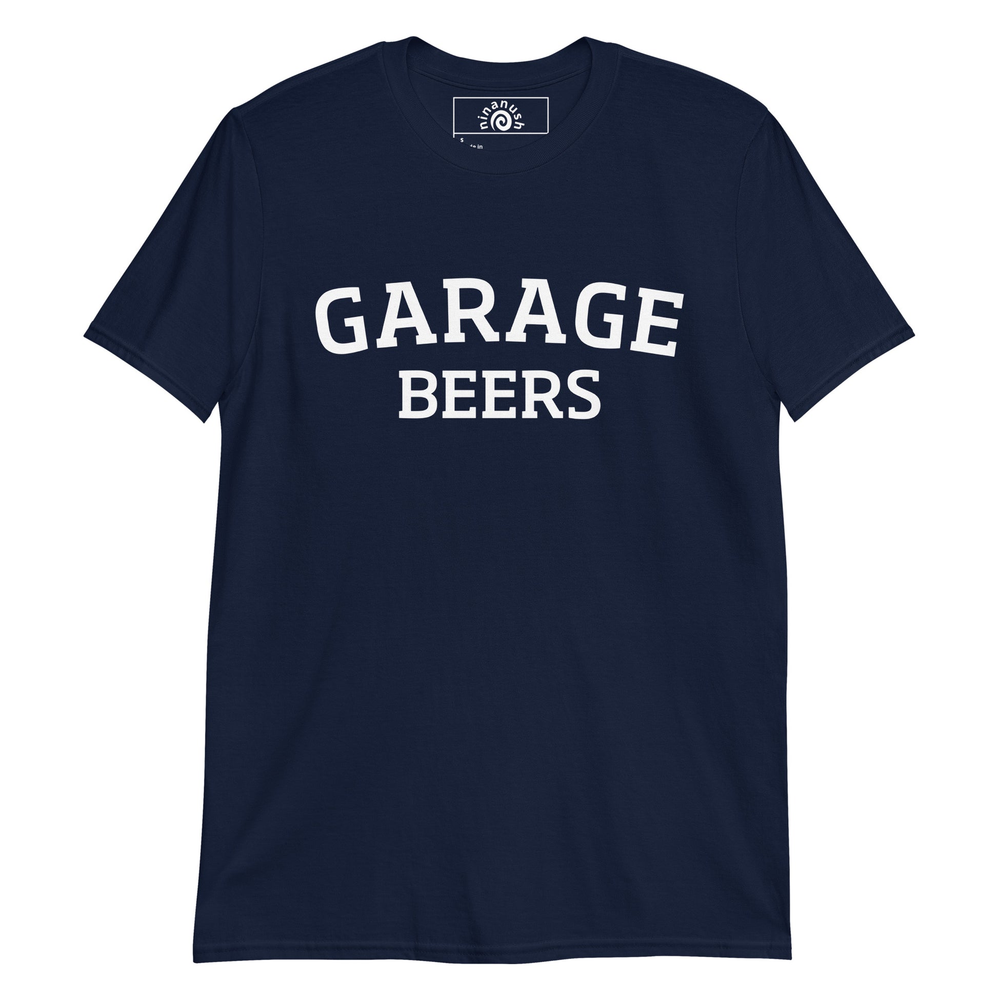 Navy varsity style garage beers t-shirt from Nina's Funky Shop by ninanush - Do you love beer? Looking for a funny gift? Our Garage Beer Crewneck T-shirt is soft, comfortable and just what you need. It's a unisex beer lover university style shirt that comes in a variety of colors with "Garage Beers", expertly printed on the front. A funny beer t-shirt for everyday dad style and foodie streetwear.