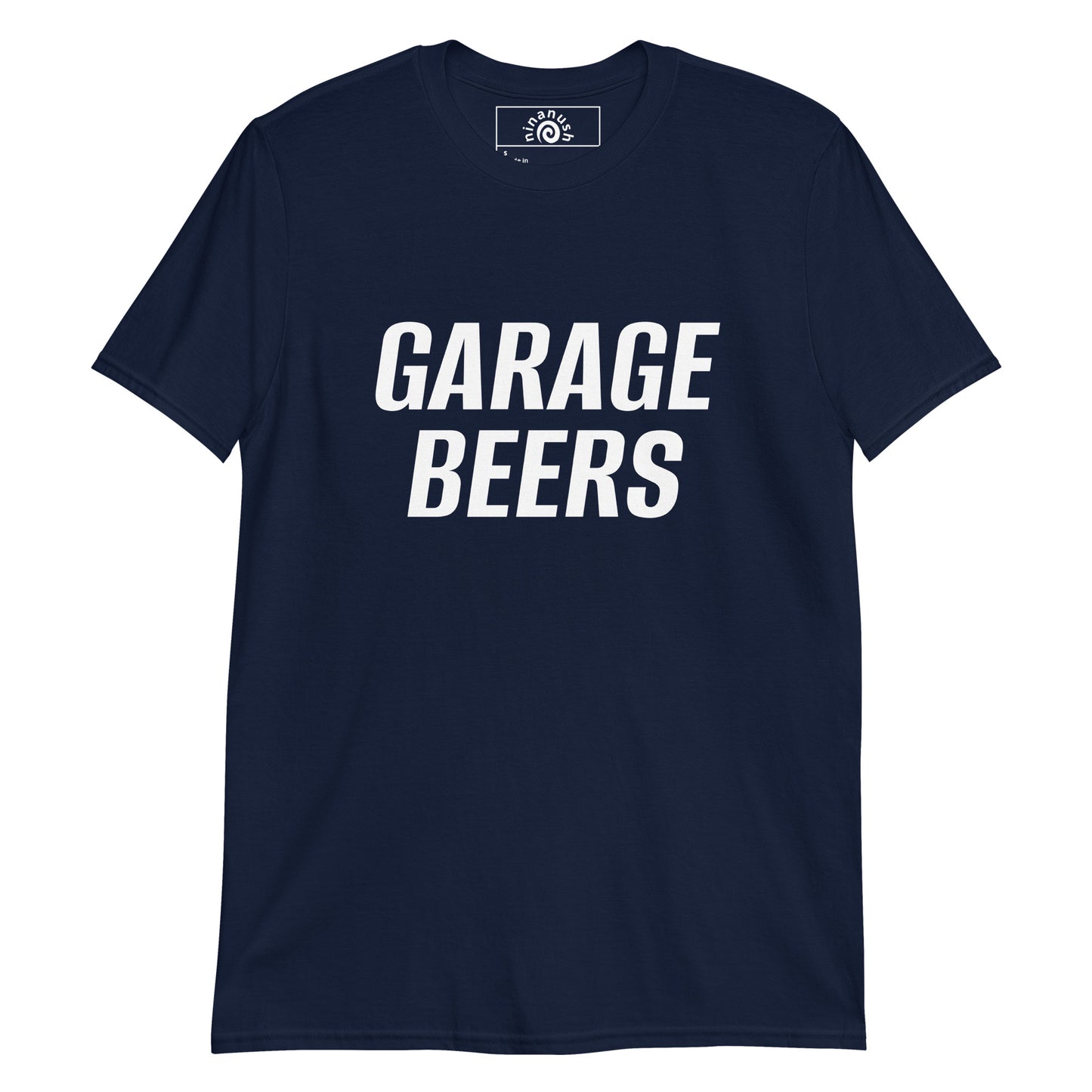 Navy Garage Beers T-shirt from Nina's Funky Shop by ninanush - Do you love beer? Looking for a funny gift for a friend? Our Garage Beers Crewneck T-shirt is soft, comfortable and just what you need. It's a unisex t-shirt that comes in a variety of colors with "Garage Beers", expertly printed on the front. A funny beer t-shirt for everyday. Celebrate your favorite food and drinks in our funky foodie apparel!