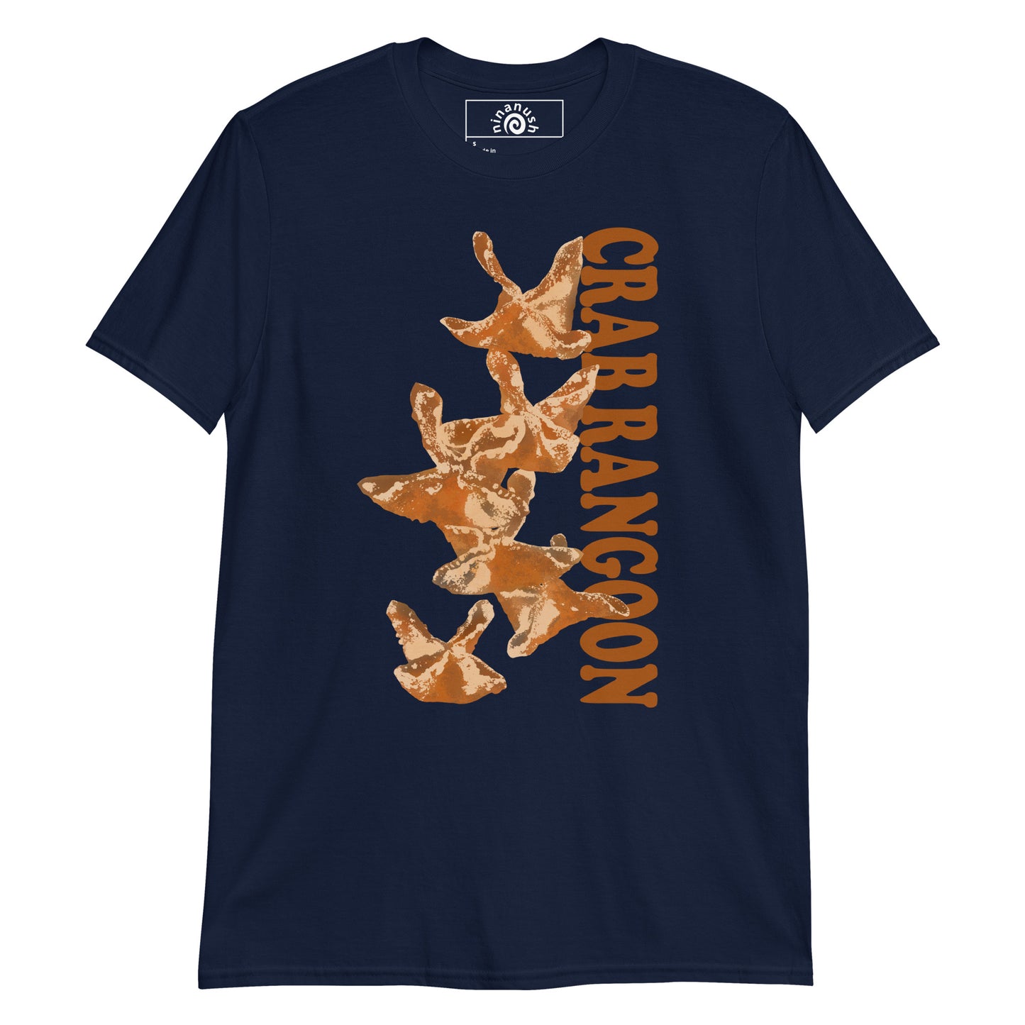 Navy Crab Rangoon T-shirt from Nina's Funky Shop by ninanush - Do you love Crab Rangoon? Looking for a funny foodie gift? Our Crab Rangoon T-shirt is soft, comfortable and just what you need. It's a unisex crewneck t-shirt that comes in a variety of colors with a unique, hand drawn crab Rangoon design, expertly printed on the front. A funny foodie t-shirt for crab Rangoon enthusiasts and foodies of all kinds.