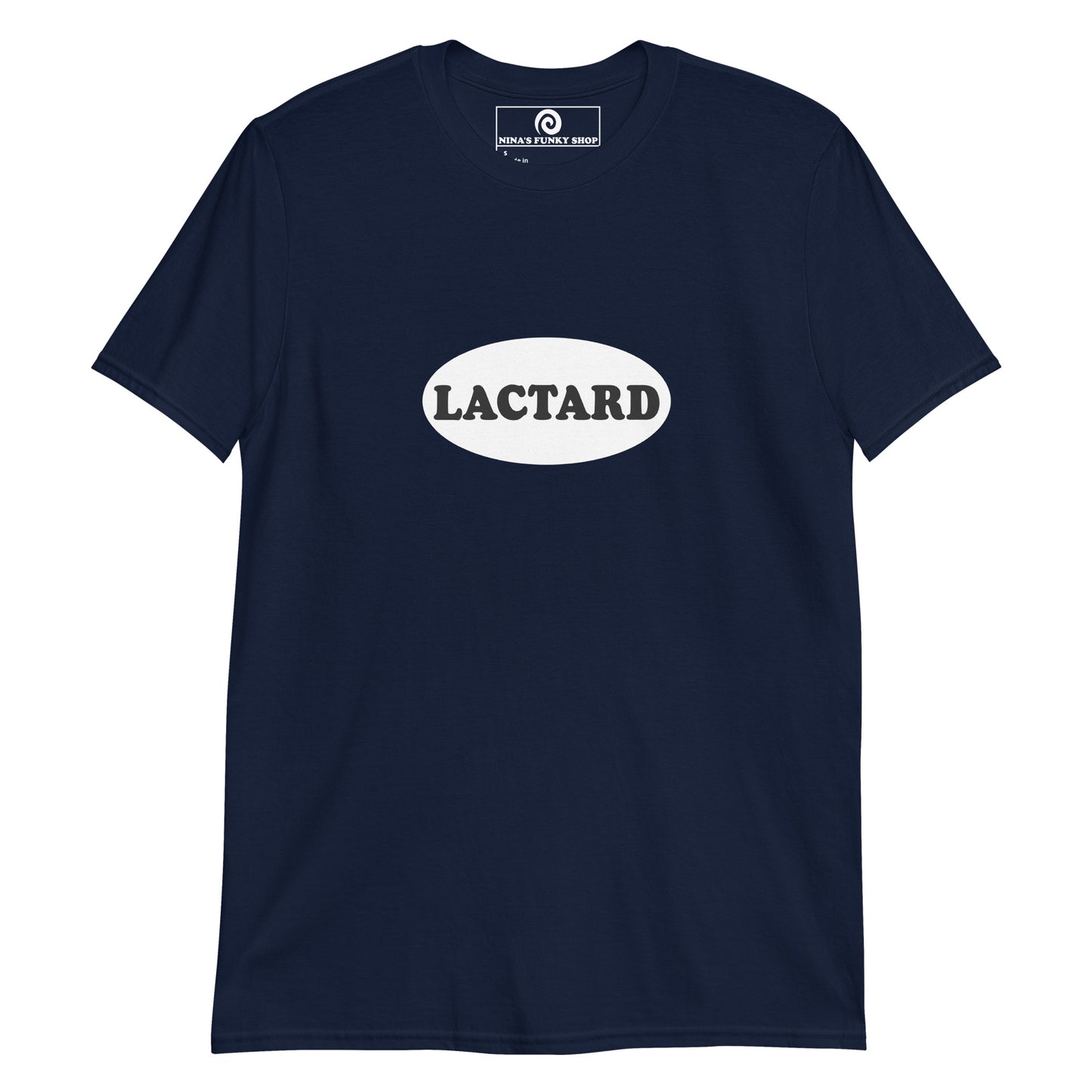 Navy Lactard T-shirt - Cant handle dairy? Looking for a funny gift for a lactose intolerant friend? Our Lactard T-shirt is just what you need. It's a soft and comfortable t-shirt with a black and white design, expertly printed on the front. Celebrate your favorite foods in our funky foodie clothing, designed by Nina and made just for you.