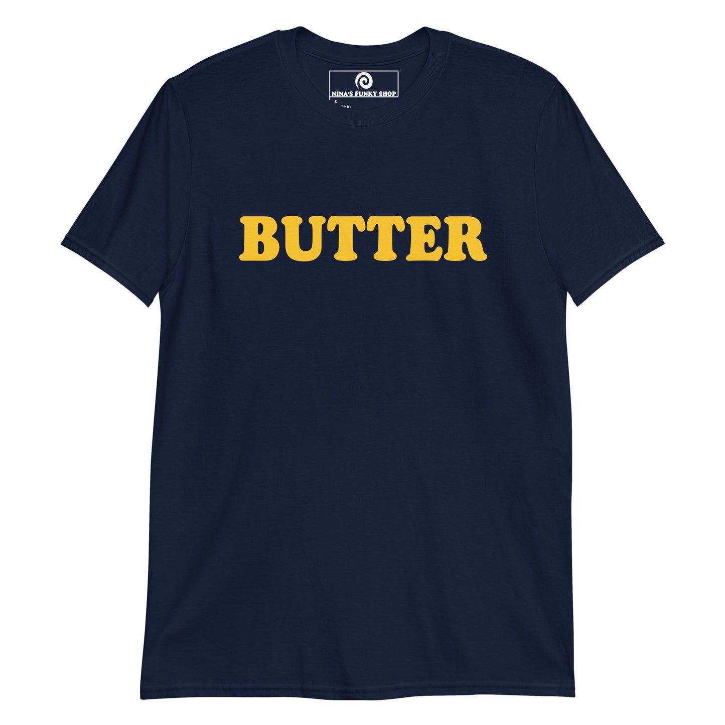 Navy Butter Shirt - Are you a butter enthusiast? Looking for a gift for a butter lover? This butter t-shirt is just what you need for everyday streetwear. It's a classic cotton shirt with a funny food design, expertly printed on the front. Eat your favorite foods and let your t-shirt do the talking. Looking for something personalized? Shoot us an email!