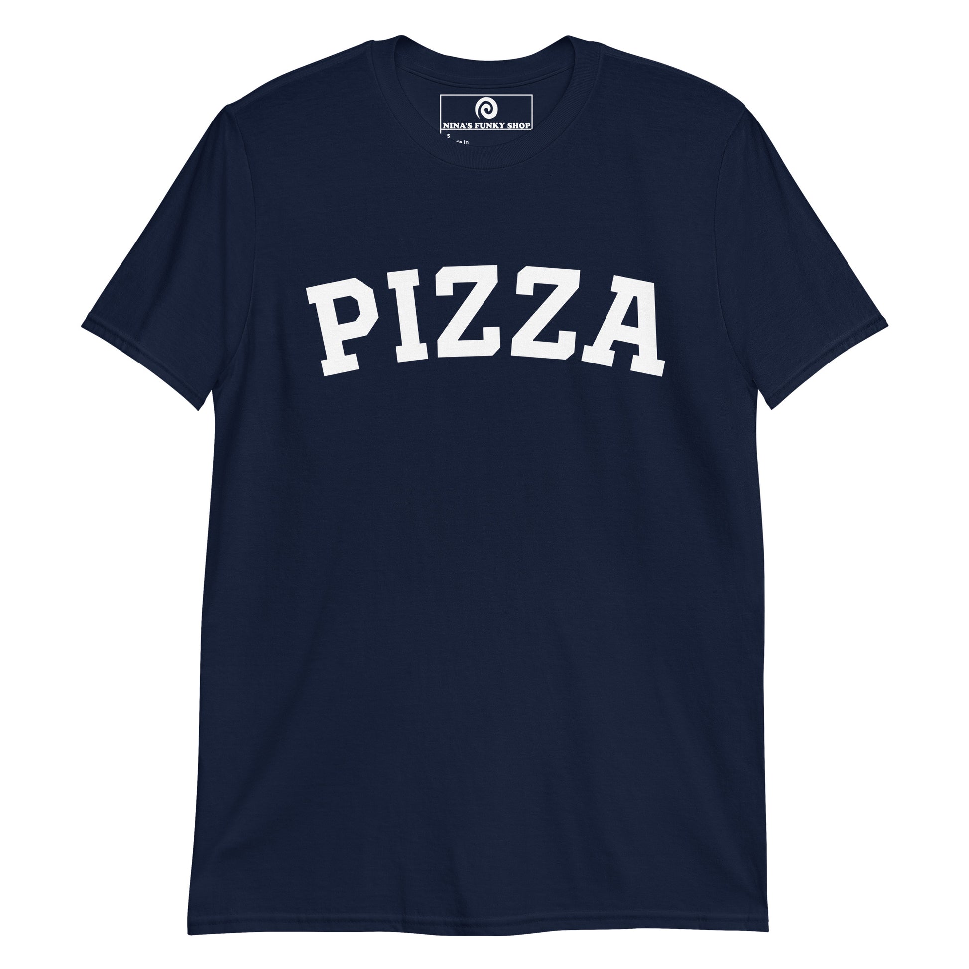 Navy Pizza T-shirt - Our Pizza T-Shirt is soft, comfortable, and made just for you. It's a classic varsity style t-shirt with a funny design. Looking for something personalized? Shoot us an email!