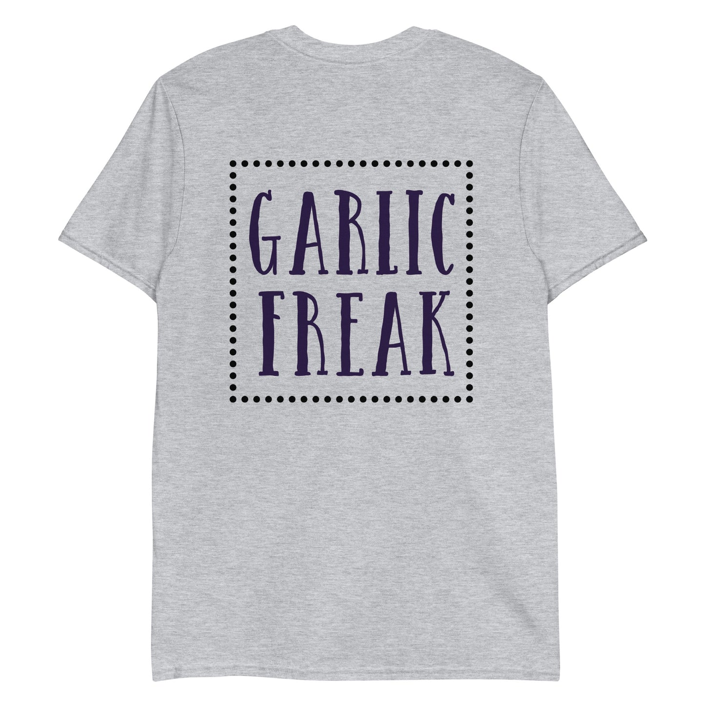 Gray Garlic Freak T-Shirt - Are you a garlic freak? Looking for a gift for a garlic enthusiast? Our Garlic Freak T-Shirt is soft, comfortable and made just for you. It's a classic tee with a funny garlic design, expertly printed on the front. Make a statement in this garlic graphic tee. 