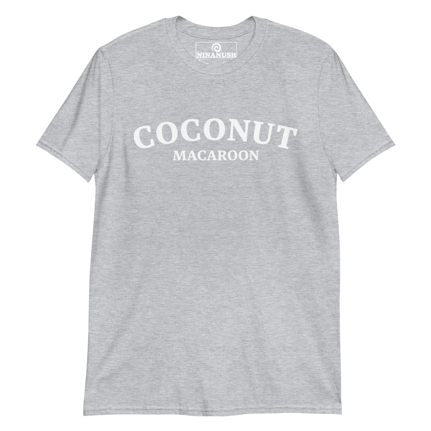 Gray coconut macaroon shirt - This coconut macaroon shirt is soft, comfortable, designed for macaroon lovers and made just for you. It's a unisex college-style shirt that is sure to stand out. Eat macaroons in this everyday unique foodie t-shirt or give it as a funny gift for a fellow coconut macaroon lover. Shop our foodie apparel and gifts.