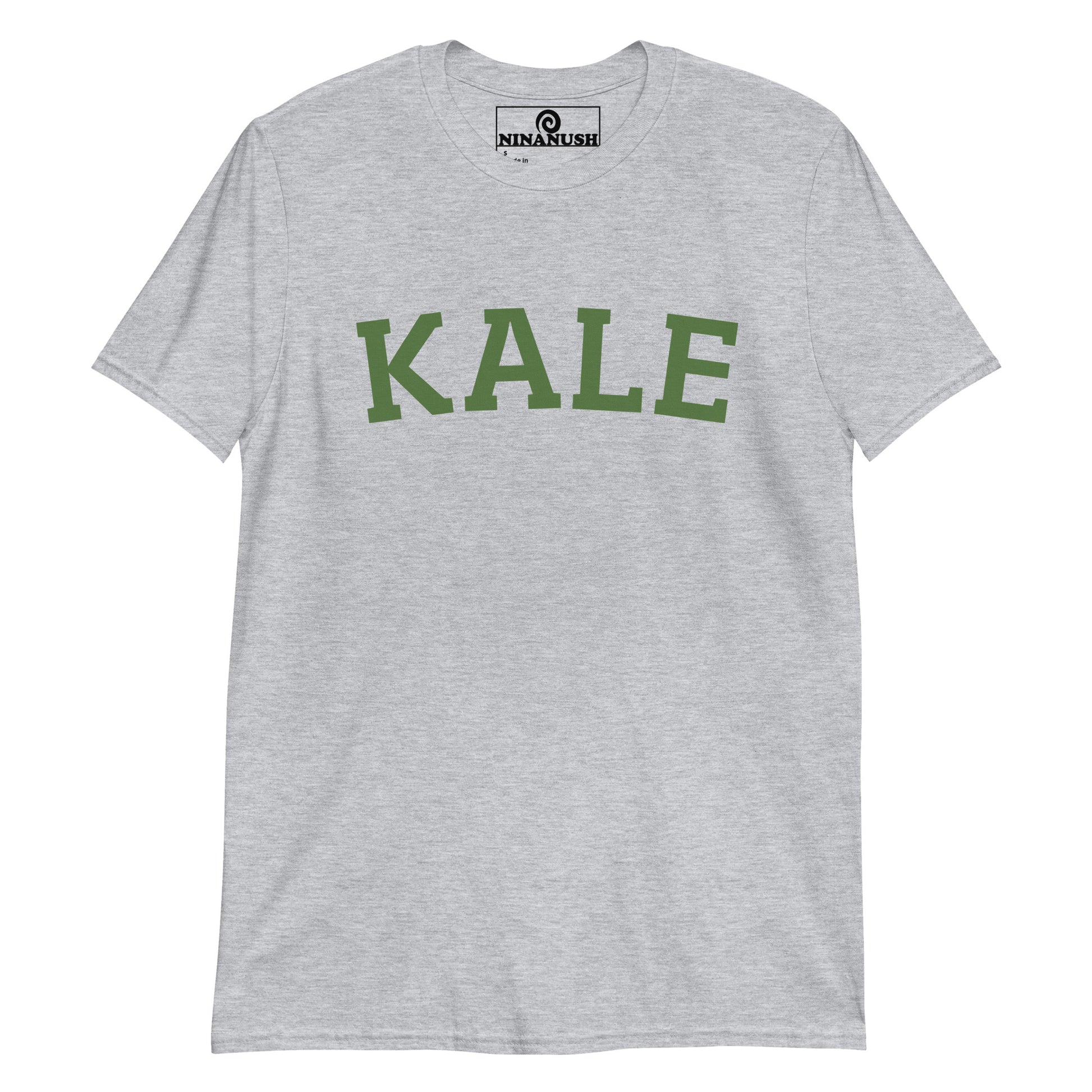 Light gray kale t-shirt from Nina's Funky Shop by ninanush - The ultimate t-shirt for kale lovers, plant based babes and foodies of all kinds. It's a soft and comfortable, college style kale t-shirt that's made just for you. Make a bold statement with this funny food shirt or give it as a gift to your favorite kale enthusiast. A unique vegan tee, for kale aficionados and beyond.