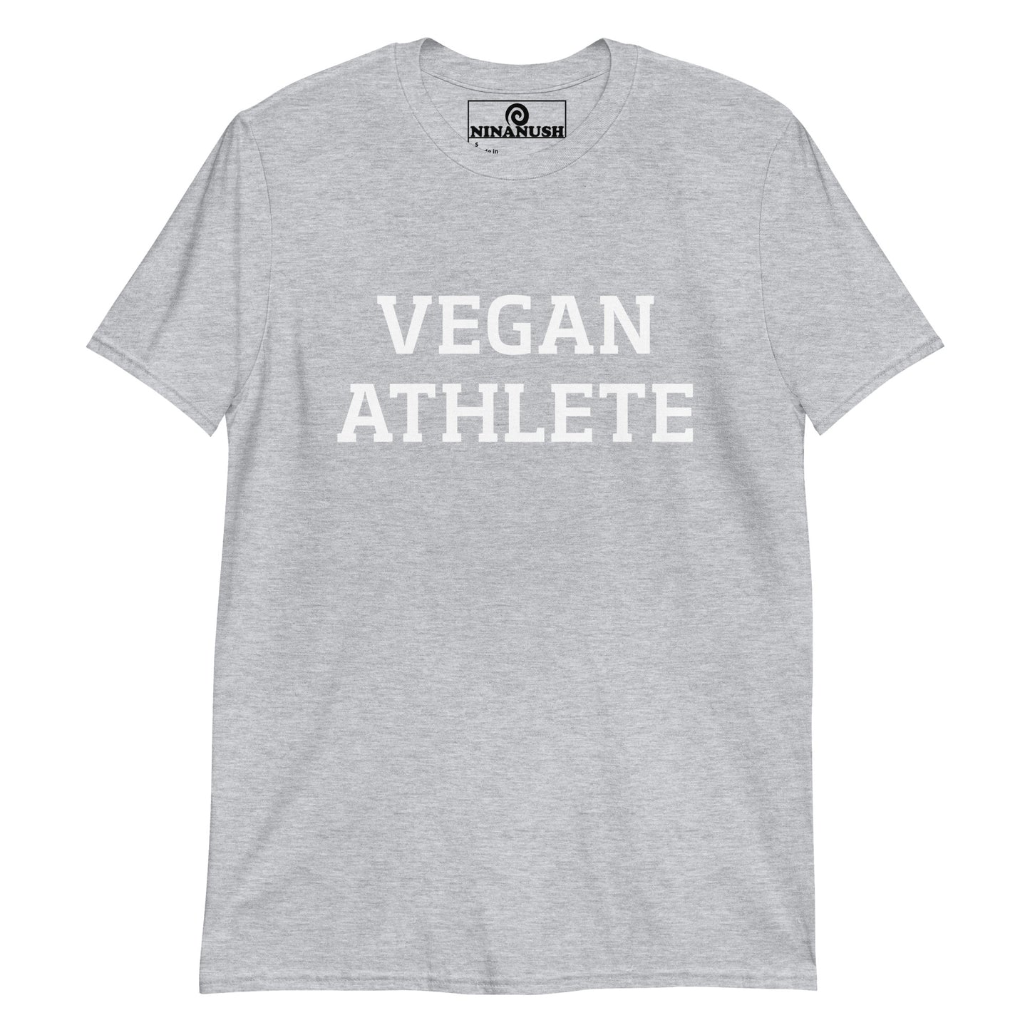 Light gray vegan athlete t-shirt from Nina's Funky Shop by NInanush - This "vegan athlete" t-shirt is meaningful and a bold statement tee for vegans. It's a soft and comfortable t-shirt that's designed for vegans and made just for you. Show off your plant based enthusiasm, stand out and stand up for the animals in this vegan activist t-shirt or give it as a gift for a vegan athlete.