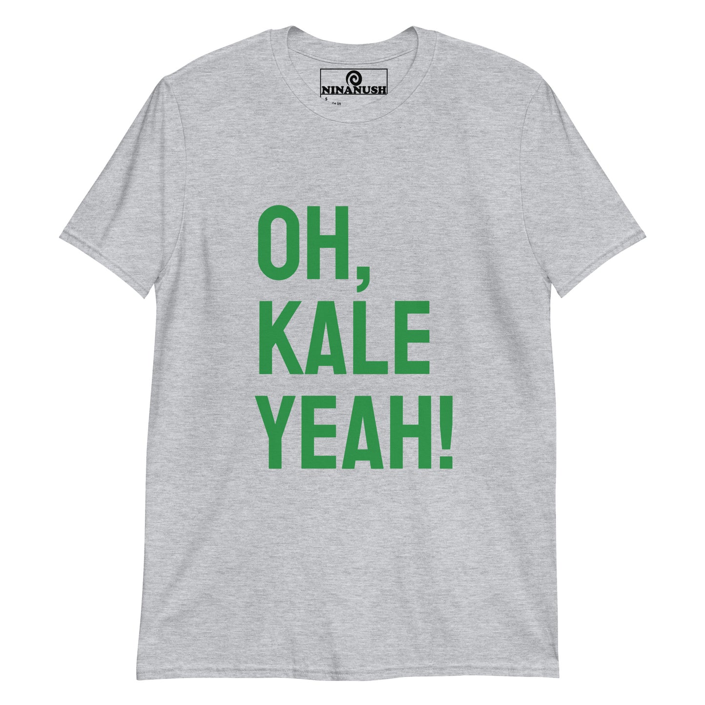 Gray oh, kale yeah! t-shirt from Nina's Funky Shop by ninanush - This kale t-shirt is a cotton tee that comfortable and stands out with a quirky kale exclamation. It's a funny food t-shirt for kale enthusiasts and weird t-shirt lovers of all kinds. Add a little personality to your everyday outfits with this Oh, Kale Yeah! Shirt. It's designed by Nina and made just for you.