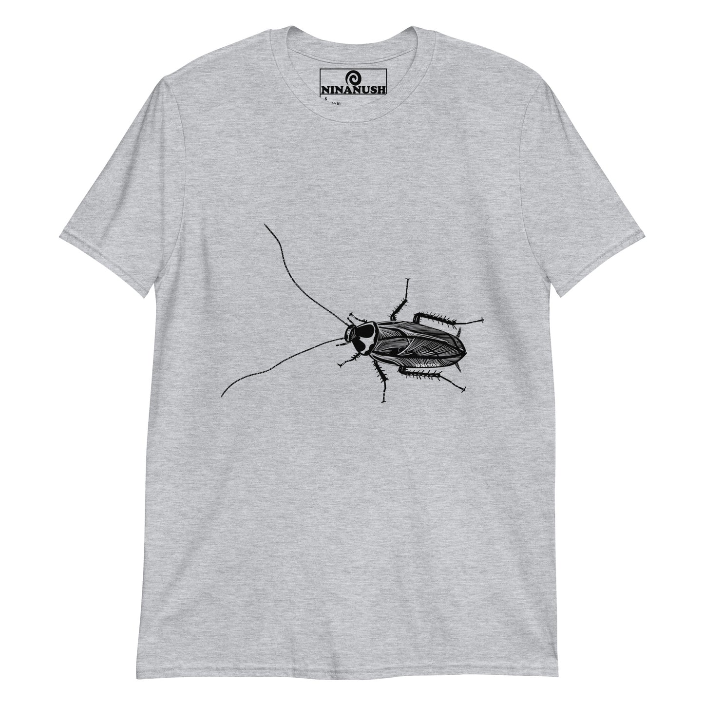 Gray cockroach t-shirt from Nina's Funky Shop by ninanush - This cockroach T-shirt is soft and comfortable with a hand drawn design by Nina, expertly printed on the front. Add a little personality to your everyday style in this unique bug shirt or give it as a gift for a cockroach enthusiast. Celebrate your individuality with our original, hand-drawn graphics, designed by Nina.