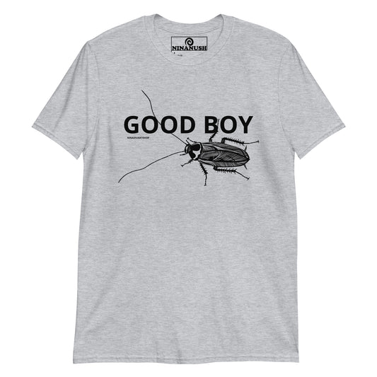 Gray Cockroach Good Boy T-shirt from Nina's Funky Shop by ninanush - Good boys come in all shapes and sizes! This funky cockroach t-shirt is soft and comfortable with a totally unique, hand drawn design. It's a funny t-shirt for insect enthusiasts and statement graphic tee that's sure to turn heads. Give this shirt as a sarcastic gift or add a little personality to your everyday style.