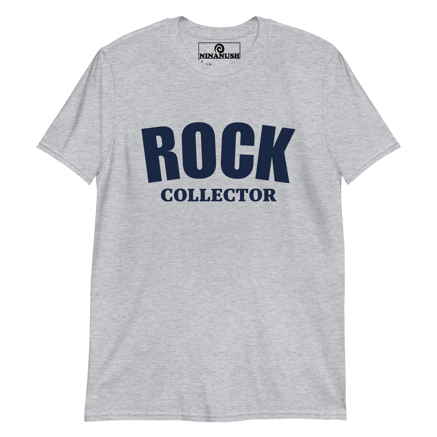 Gray Rock Collector T-shirt from Nina's Funky Shop by ninanush - Love collecting rocks? Looking for a fun gift for a rock lover? This Rock Collector shirt is just what you need. It's a unisex, crew neck varsity T-shirt that's soft and comfortable with "Rock Collector", expertly printed on the front. Collect your favorite rocks in this bold rock enthusiast t-shirt, it's designed by Nina and made just for you.