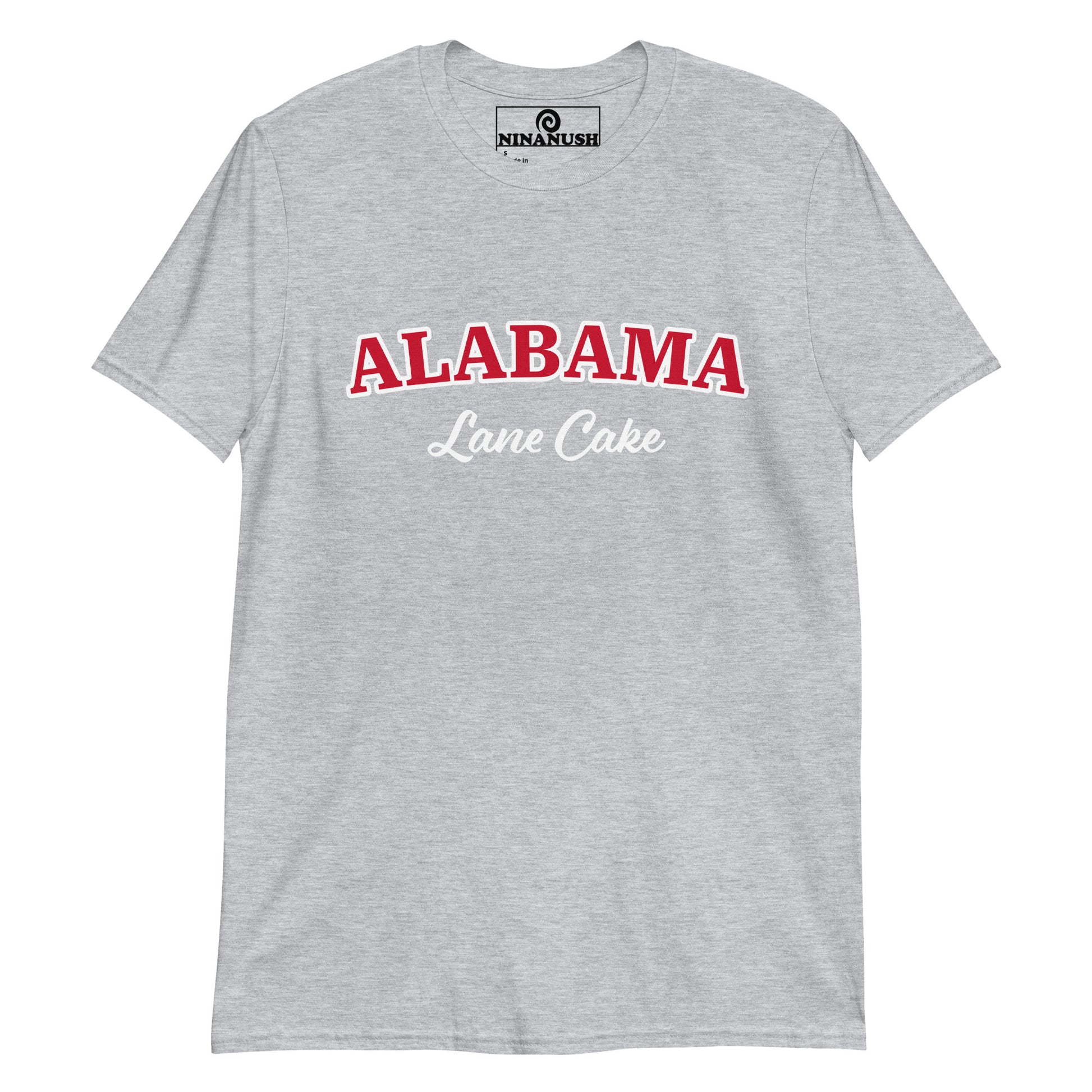 Gray Alabama Lane Cake T-shirt from Nina's Funky Shop by ninanush - Alabama official state dessert? Lane cake! Do you love lane cake? Looking for a fun gift an an Alabama foodie? Our Alabama Lane Cake Shirt is just what you need! It's a unisex, crew neck T-shirt that's soft and comfortable with "Alabama Lane Cake", expertly printed on the front. Eat lane cake in this fun foodie tee.