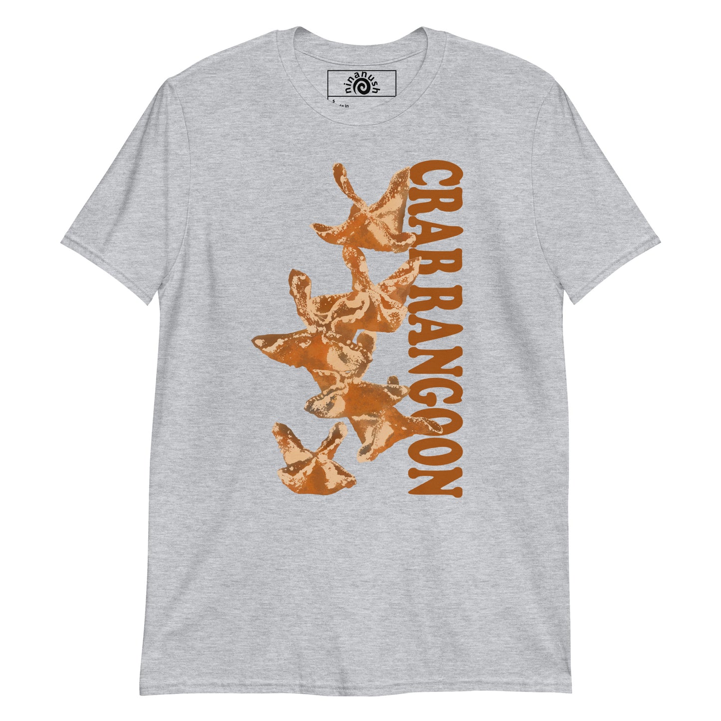 Light Gray Crab Rangoon T-shirt from Nina's Funky Shop by ninanush - Do you love Crab Rangoon? Looking for a funny foodie gift? Our Crab Rangoon T-shirt is soft, comfortable and just what you need. It's a unisex crewneck t-shirt that comes in a variety of colors with a unique, hand drawn crab Rangoon design, expertly printed on the front. A funny foodie t-shirt for crab Rangoon enthusiasts and foodies of all kinds.