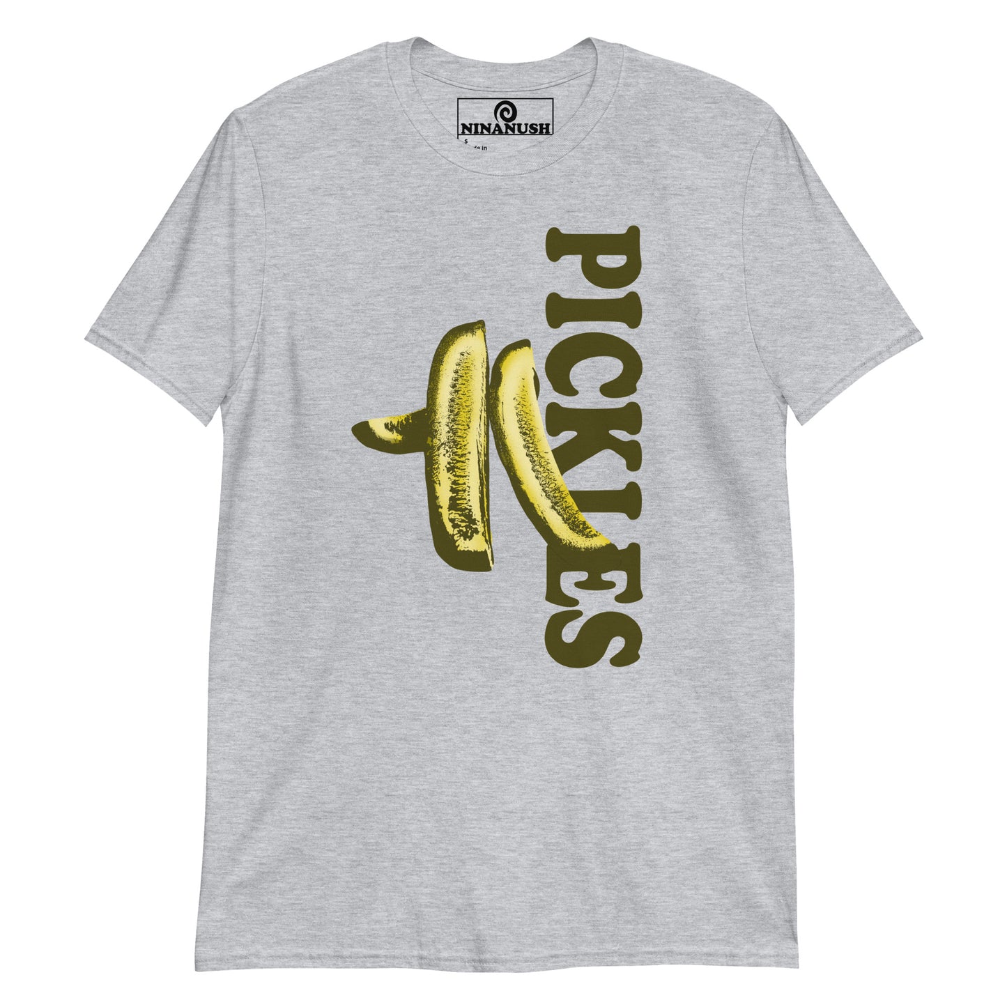 Light Gray Pickles T-shirt from Nina's Funky Shop by ninanush - Do you love pickles? Looking for a unique pickle gift? Our Pickle Spears T-shirt is just what you need. It's a soft and comfortable pickles graphic tee with a funky pickle design, expertly printed on the front. Stand out in this pickle lover t-shirt. It's the perfect funny foodie t-shirt for pickle enthusiasts and foodies of all kinds.