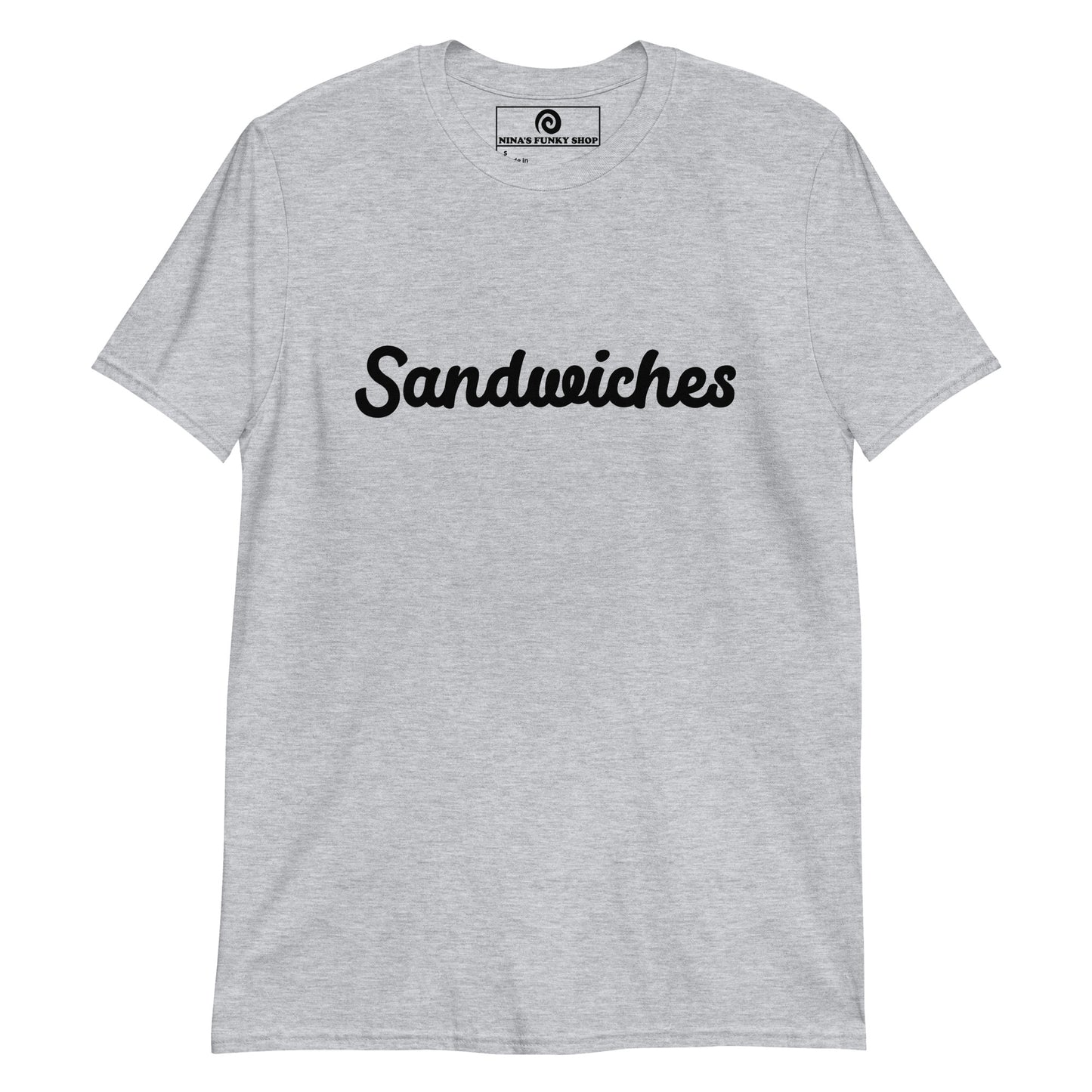 Gray Sandwiches T-shirt -Love sandwiches? Looking for a funny gift for sandwich lover? Our customizable Sandwich T-shirt is just what you need. It's a soft and comfortable cotton shirt with a funny foodie design, expertly printed on the front. Celebrate your favorite foods in our funky foodie clothing, designed by Nina and made just for you.