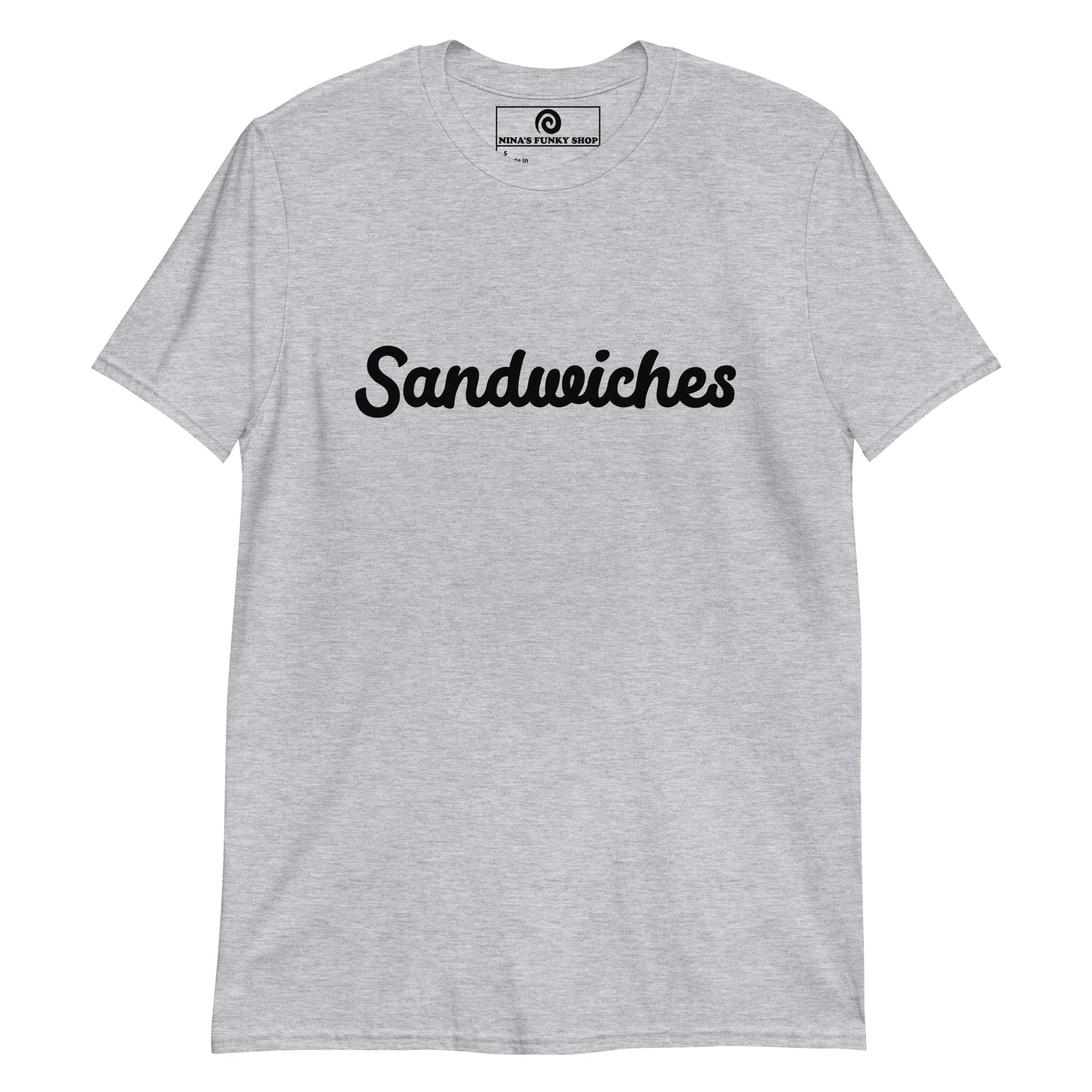 Gray Sandwiches T-shirt -Love sandwiches? Looking for a funny gift for sandwich lover? Our customizable Sandwich T-shirt is just what you need. It's a soft and comfortable cotton shirt with a funny foodie design, expertly printed on the front. Celebrate your favorite foods in our funky foodie clothing, designed by Nina and made just for you.