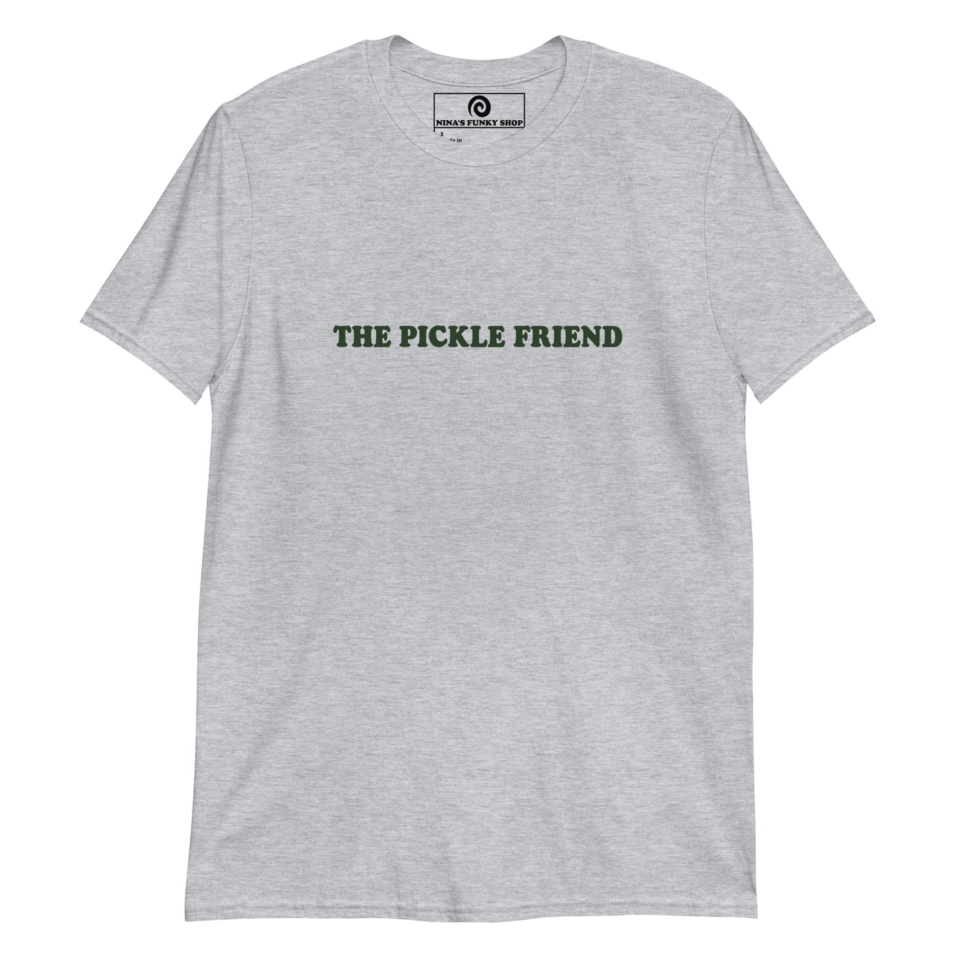 Gray Pickle Friend T-shirt - Love pickles? Looking for a funny gift for the pickle friend? Our Pickle Friend T-shirt is just what you need. It's a soft and comfortable shirt with "The Pickle Friend", expertly printed on the front. Make a statement and get those extra pickles! It's the tee for pickle enthusiasts and a quirky tee for everyday.