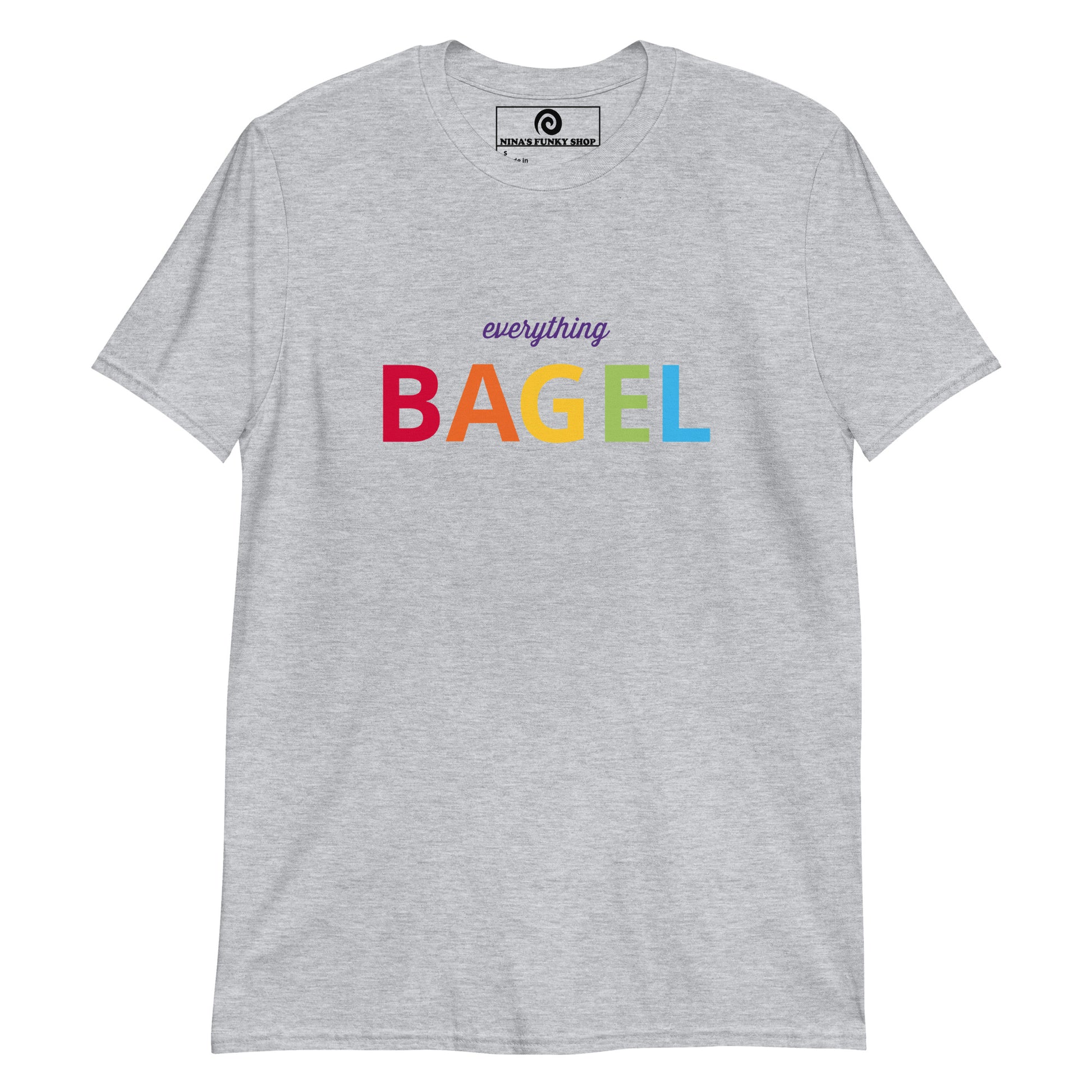 Light Gray Everything Bagel T-Shirt - Love bagels? This Bagel T-Shirt is soft, comfortable and perfect for everyday streetwear. It's a classic cotton T-Shirt with a funny pride design for bagel enthusiasts and foodies of all kinds. Stand out in our colorful graphic tees and funny foodie apparel. Designed by Nina and made just for you!