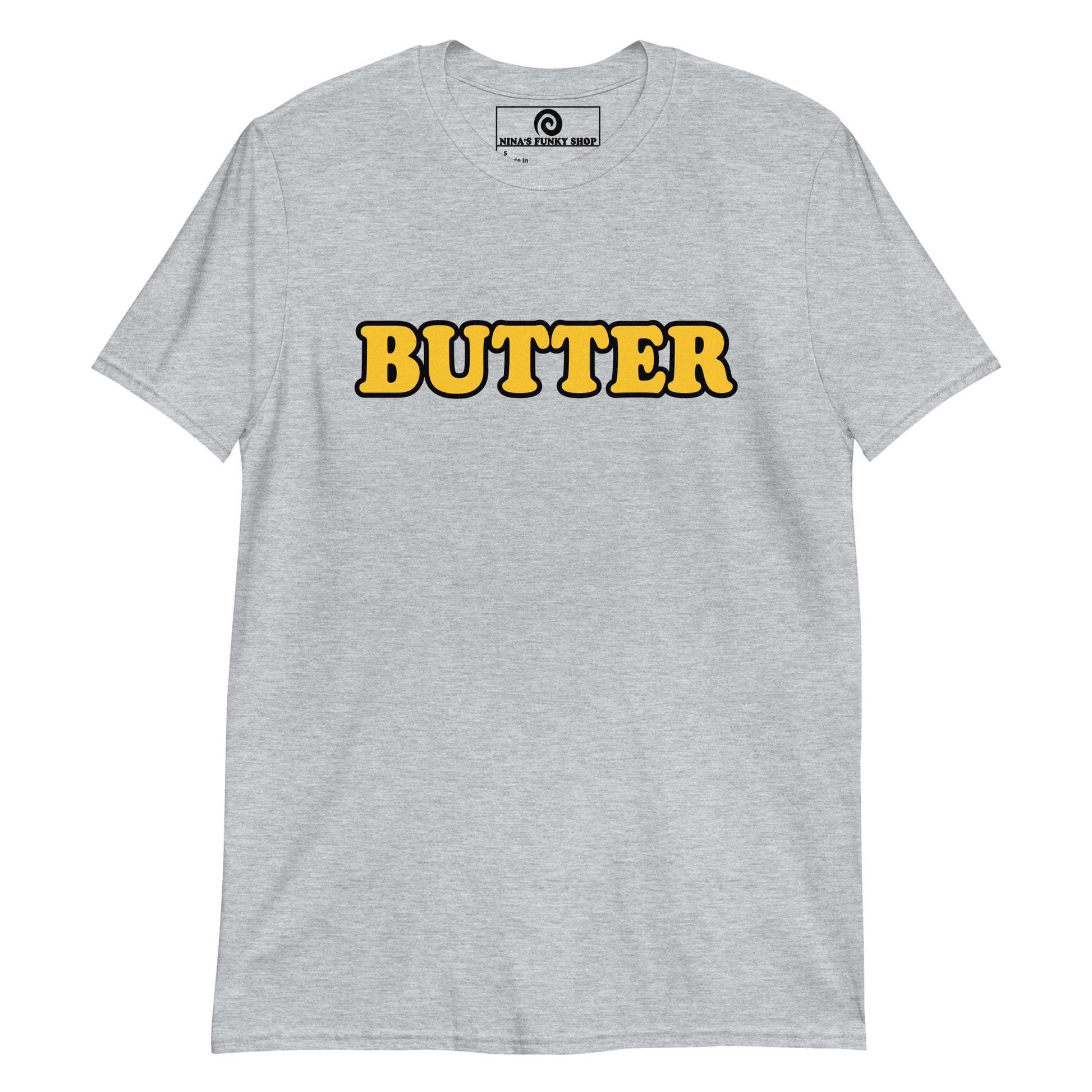 Light Gray Butter Shirt - Are you a butter enthusiast? Looking for a gift for a butter lover? This butter t-shirt is just what you need for everyday streetwear. It's a classic cotton shirt with a funny food design, expertly printed on the front. Eat your favorite foods and let your t-shirt do the talking. Looking for something personalized? Shoot us an email!