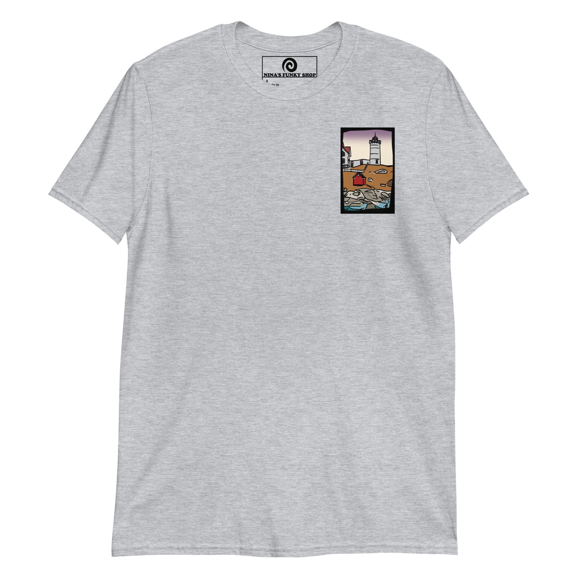 Gray Nubble Lighthouse Design T-Shirt 