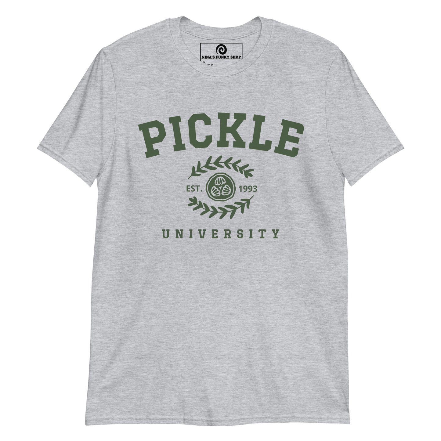 Gray pickle t-shirt - Love pickles? Looking for a funny gift for a pickle lover? Our Pickle University T-Shirt is soft, comfortable and made just for you. It's a funny pickle shirt that's perfect for pickle enthusiasts, foodies and beyond.