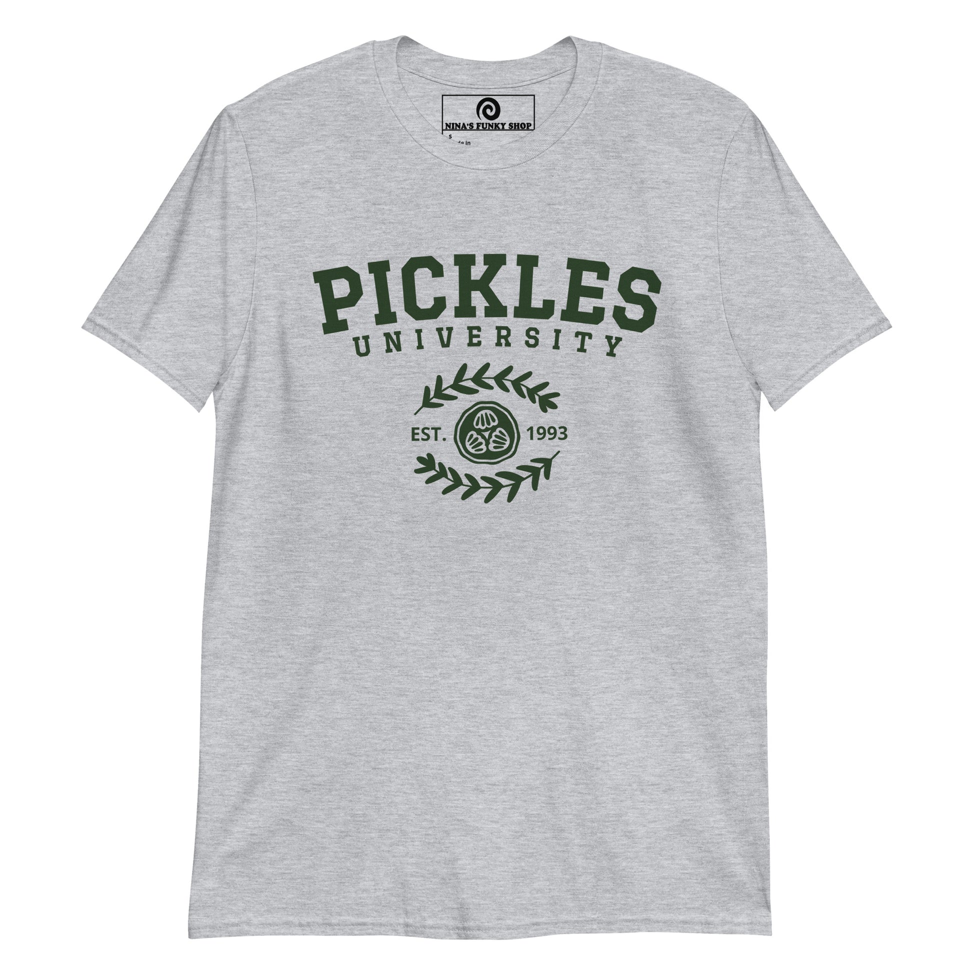 Gray pickle t-shirt - Are you a pickle enthusiast? Looking for a unique gift for a pickle lover? Our Pickle University 1993 T-Shirt is soft, comfortable and just what you need. It's a funny pickle t-shirt that's perfect for pickle lovers and foodies of all kinds. Looking for something personalized? Shoot us an email! 