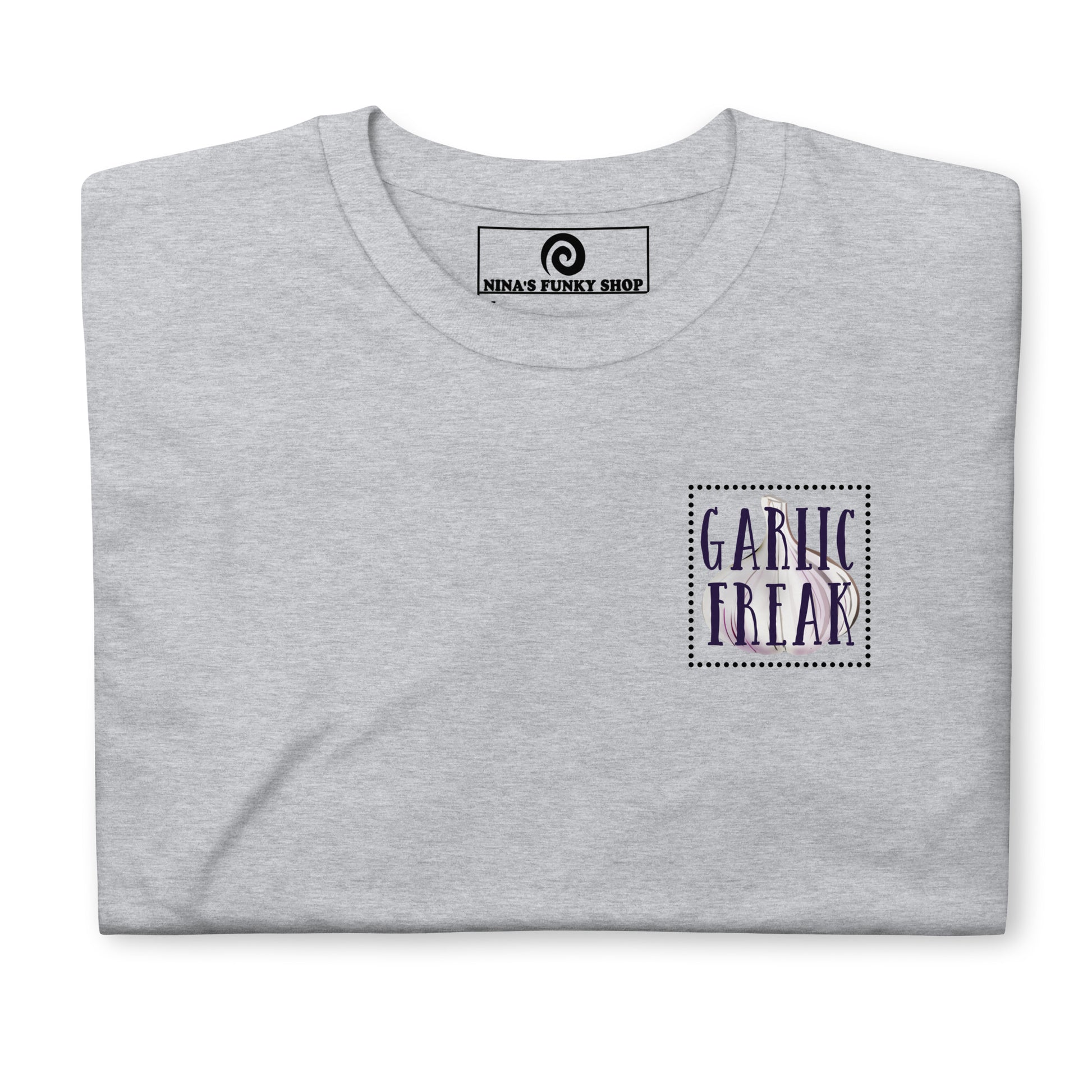 Gray Garlic Freak T-Shirt - Are you a garlic freak? Looking for a gift for a garlic enthusiast? Our Garlic Freak T-Shirt is soft, comfortable and made just for you. It's a classic tee with a funny garlic design, expertly printed on the front. Make a statement in this garlic graphic tee.