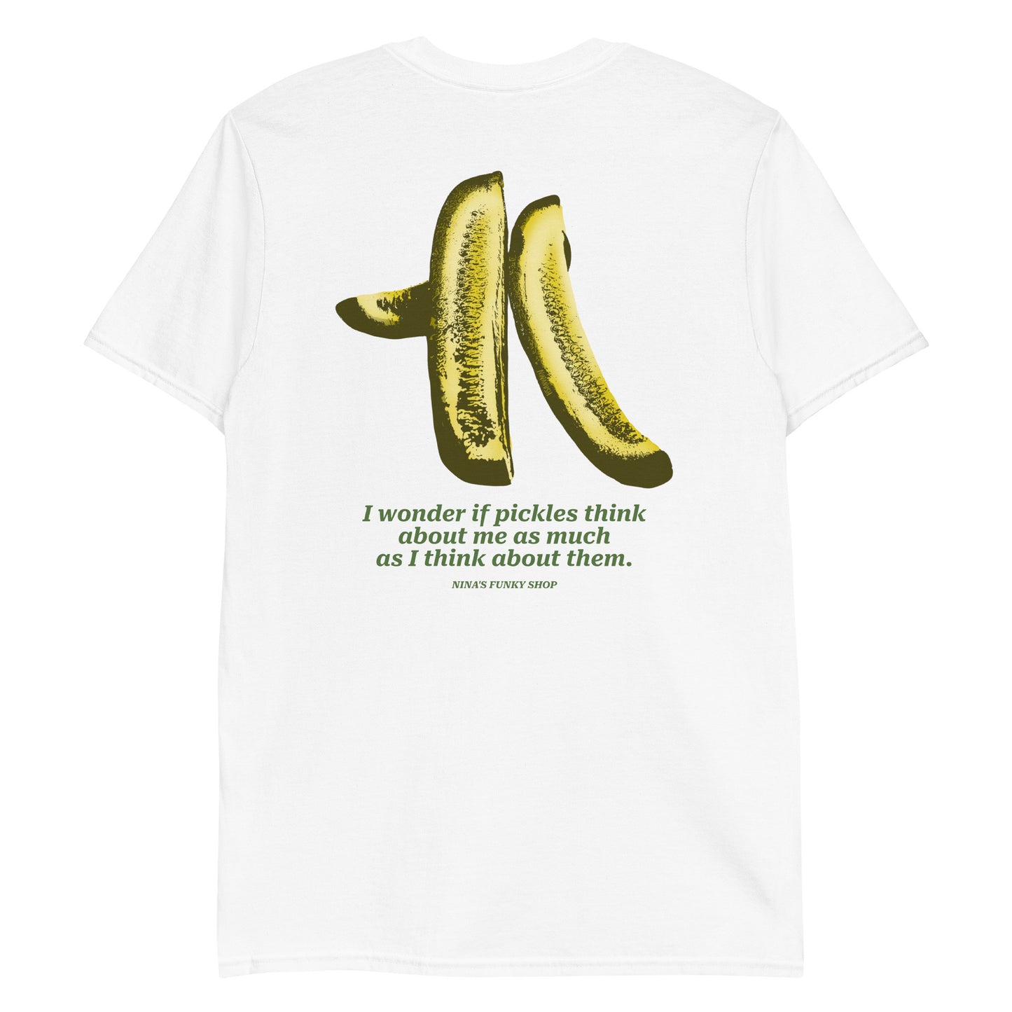 White Pickles Shirt - Do find yourself dreaming about pickles? Looking for a gift for a pickles lover? This funny pickle t-shirt is just what you need. It's a classic cotton shirt with a pickle design, expertly printed on the front. The perfect t-shirt for pickle enthusiasts and foodies of all kinds. Wear this pickle shirt as everyday streetwear and your sure to turn heads. 