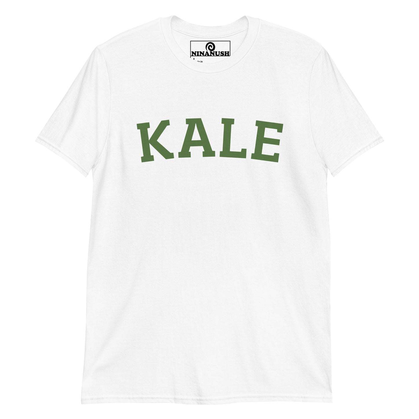 White kale t-shirt from Nina's Funky Shop by ninanush - The ultimate t-shirt for kale lovers, plant based babes and foodies of all kinds. It's a soft and comfortable, college style kale t-shirt that's made just for you. Make a bold statement with this funny food shirt or give it as a gift to your favorite kale enthusiast. A unique vegan tee, for kale aficionados and beyond.