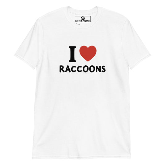 White I heart raccoon t-shirt from Nina's Funky Shop by ninanush - The I love raccoons t-shirt! This classic cotton tee was designed for raccoon enthusiasts and made just for you. It's soft, comfortable and the perfect shirt for raccoon lovers and animal people of all kinds. Share your passion for raccoons or give this quirky "I heart raccoons" t-shirt to your favorite raccoon lover. 