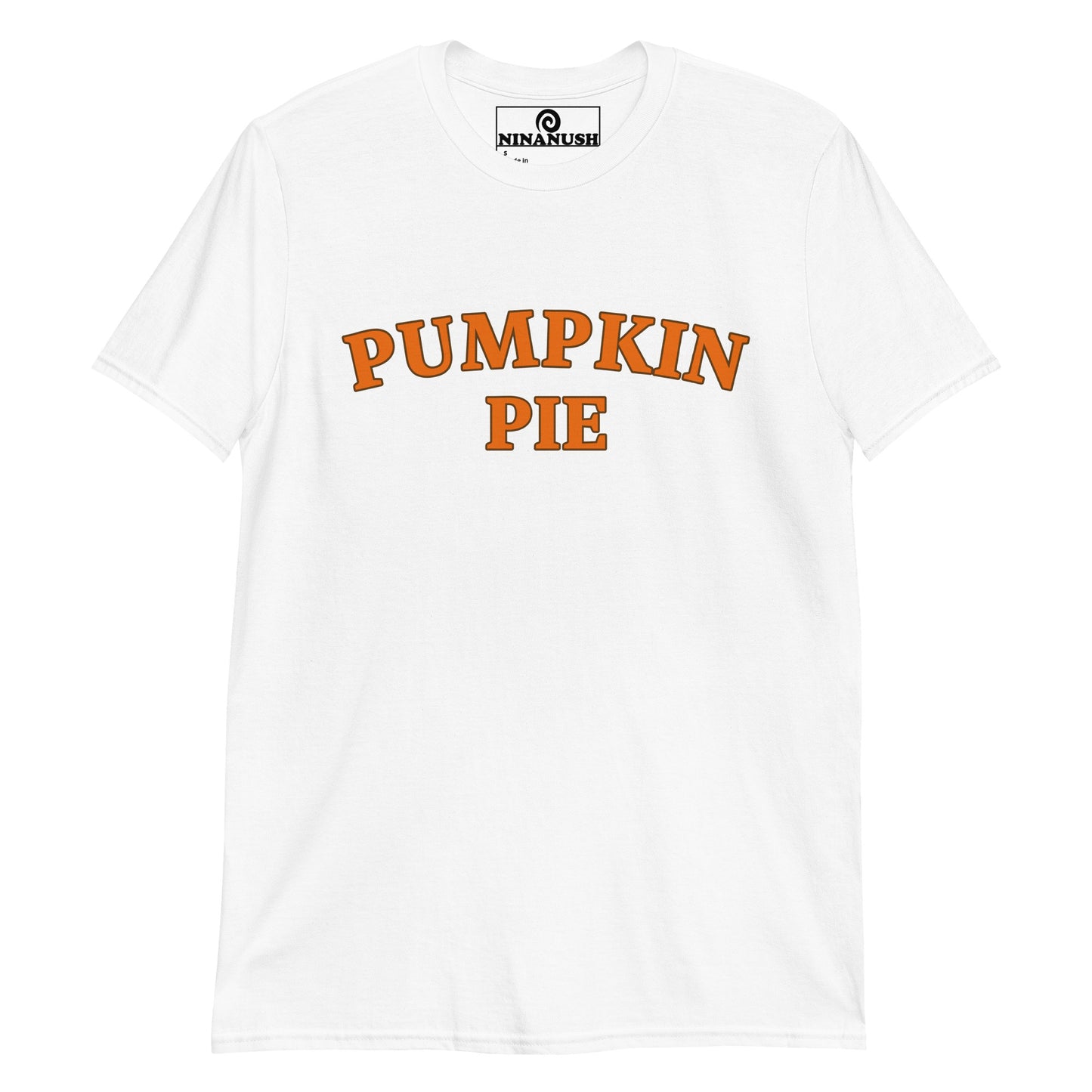 White pumpkin pie t-shirt from Nina's Funky Shop by ninanush - This pumpkin pie t-shirt is comfortable, soft, and the perfect graphic tee for pumpkin enthusiasts. Add a little personality to your everyday style with this stand-out pumpkin lover shirt or give it as a gift to your favorite pie aficionado. It's a classic cotton tee with an original orange pumpkin pie design by Nina.