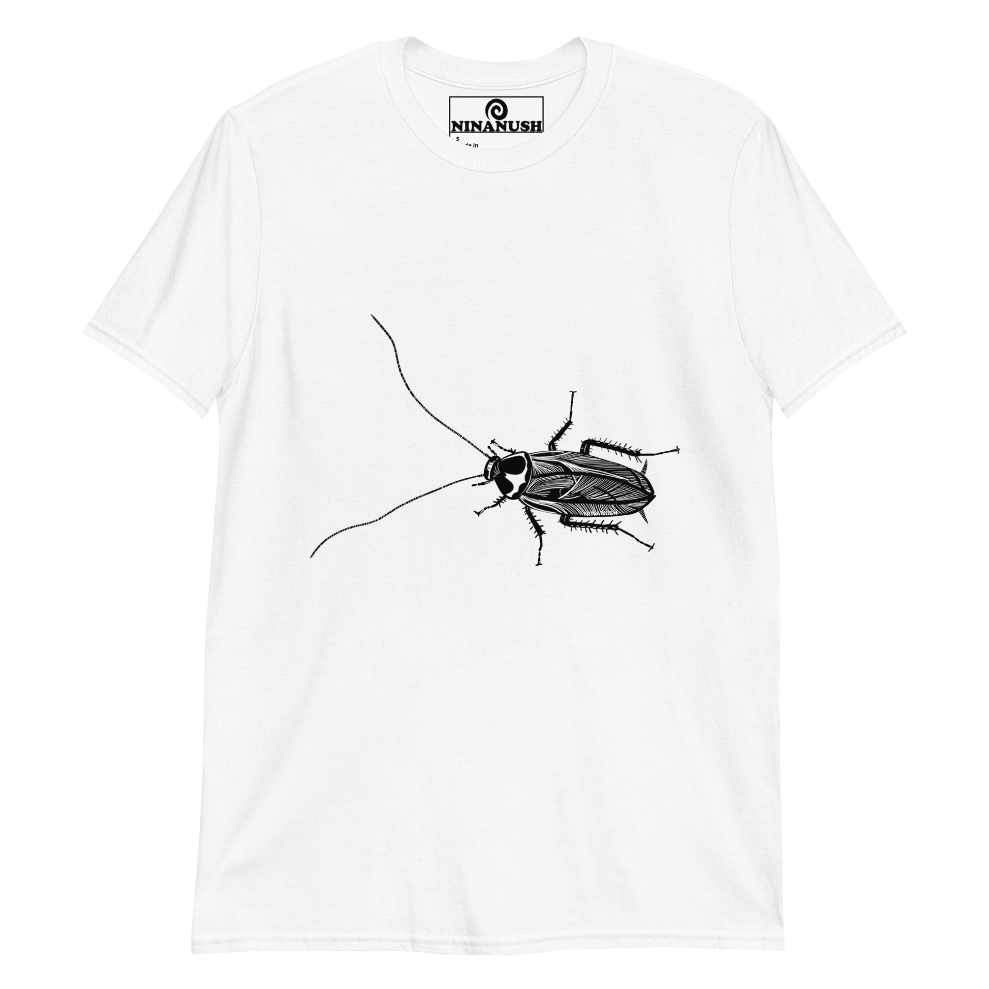 White cockroach t-shirt from Nina's Funky Shop by ninanush - This cockroach T-shirt is soft and comfortable with a hand drawn design by Nina, expertly printed on the front. Add a little personality to your everyday style in this unique bug shirt or give it as a gift for a cockroach enthusiast. Celebrate your individuality with our original, hand-drawn graphics, designed by Nina.