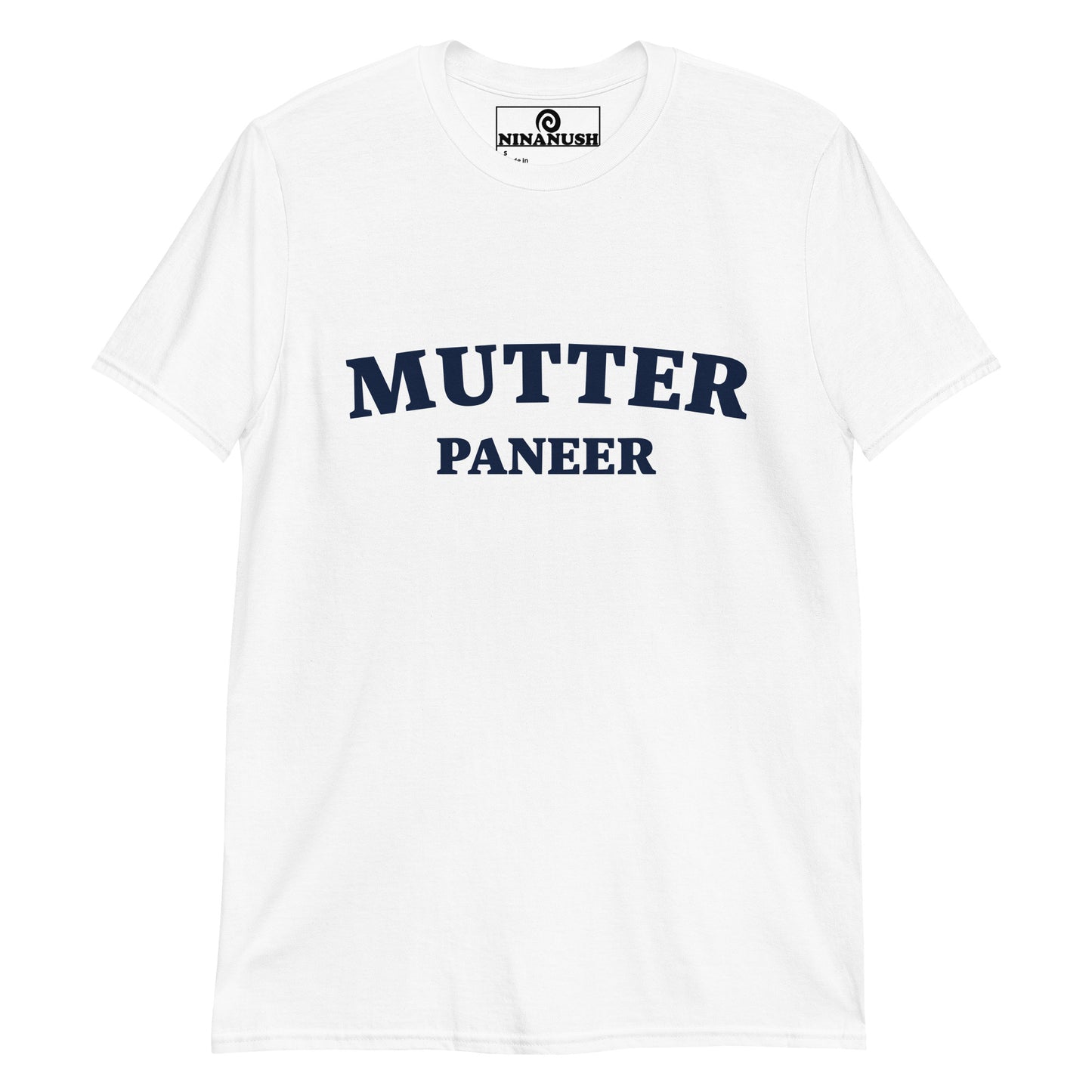 White Mutter Paneer T-shirt from Nina's Funky Shop by ninanush - Do you love Mutter Paneer? Looking for a unique foodie gift? This Mutter Paneer t-shirt is just what you need. It's a college-style, crew neck foodie shirt for Indian cuisine enthusiasts. If you love Mutter Paneer, this funny food shirt was designed just for you. Celebrate your favorite foods and drinks with Ninanush.