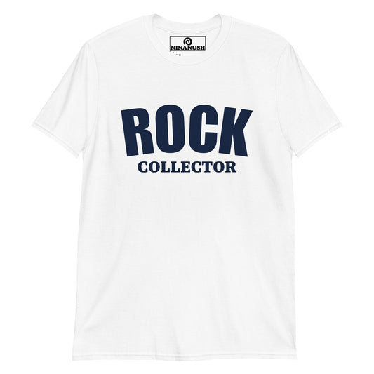 White Rock Collector T-shirt from Nina's Funky Shop by ninanush - Love collecting rocks? Looking for a fun gift for a rock lover? This Rock Collector shirt is just what you need. It's a unisex, crew neck varsity T-shirt that's soft and comfortable with "Rock Collector", expertly printed on the front. Collect your favorite rocks in this bold rock enthusiast t-shirt, it's designed by Nina and made just for you. 